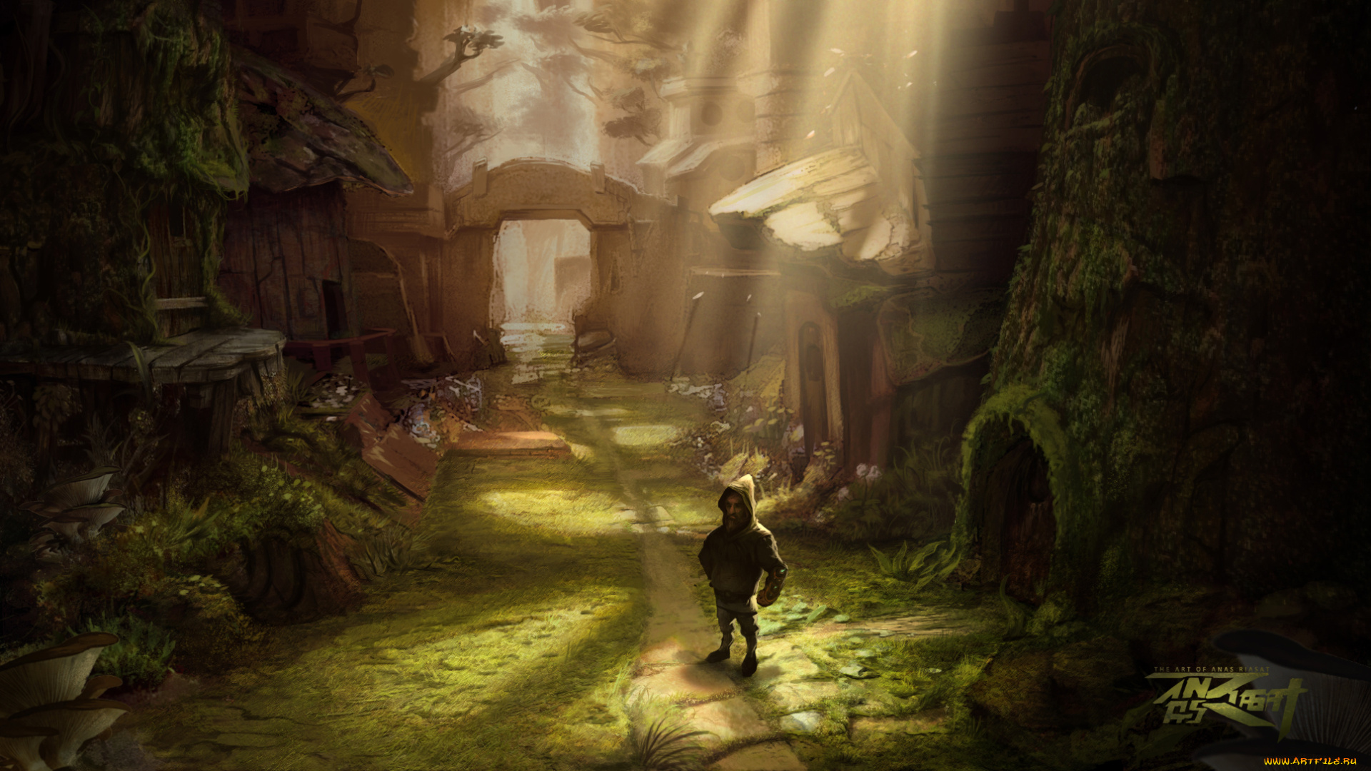 anas, riasat, фэнтези, существа, гном, домики, поселение, лес