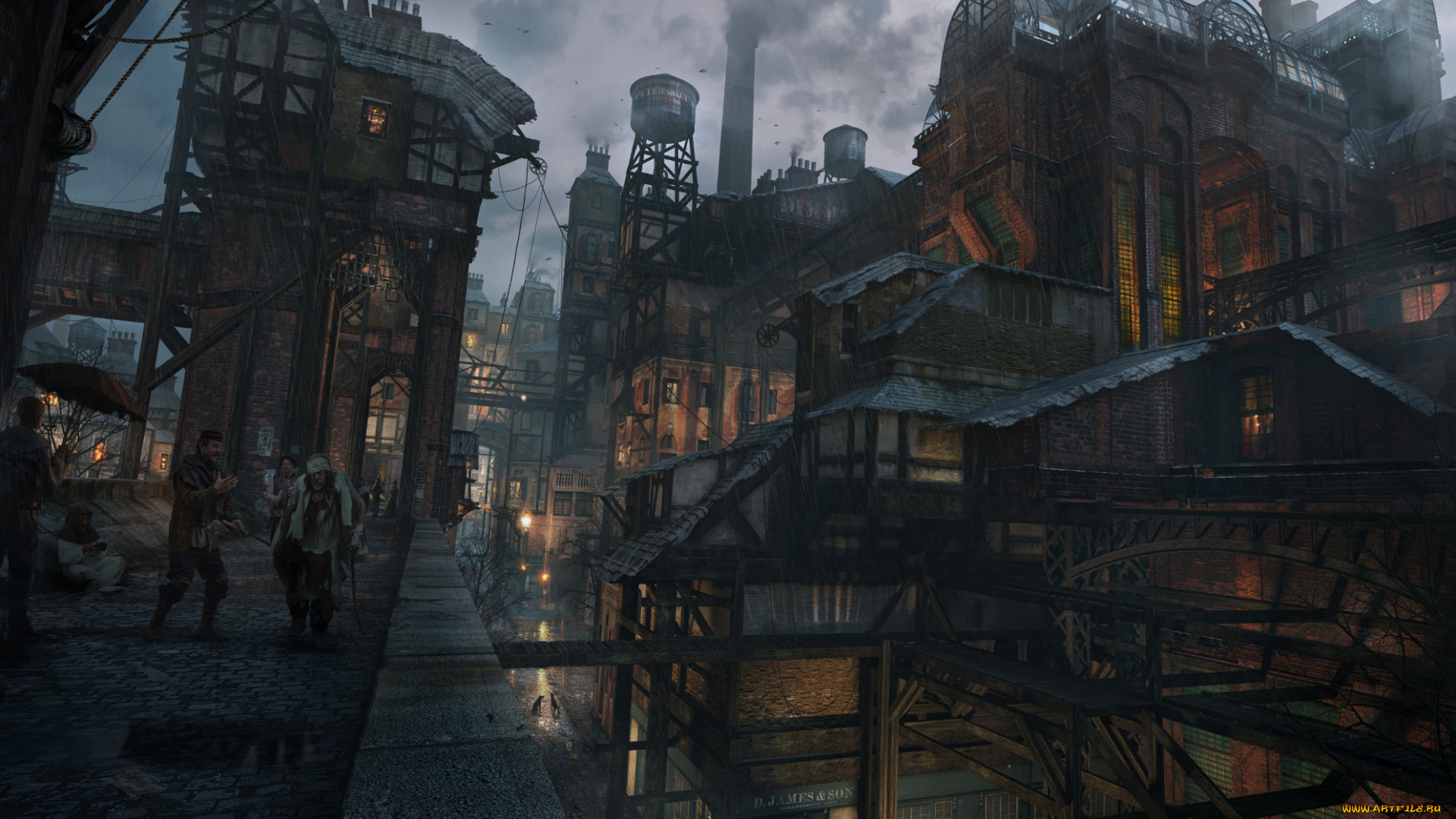 фэнтези, люди, заводы, мир, город, иной, суета