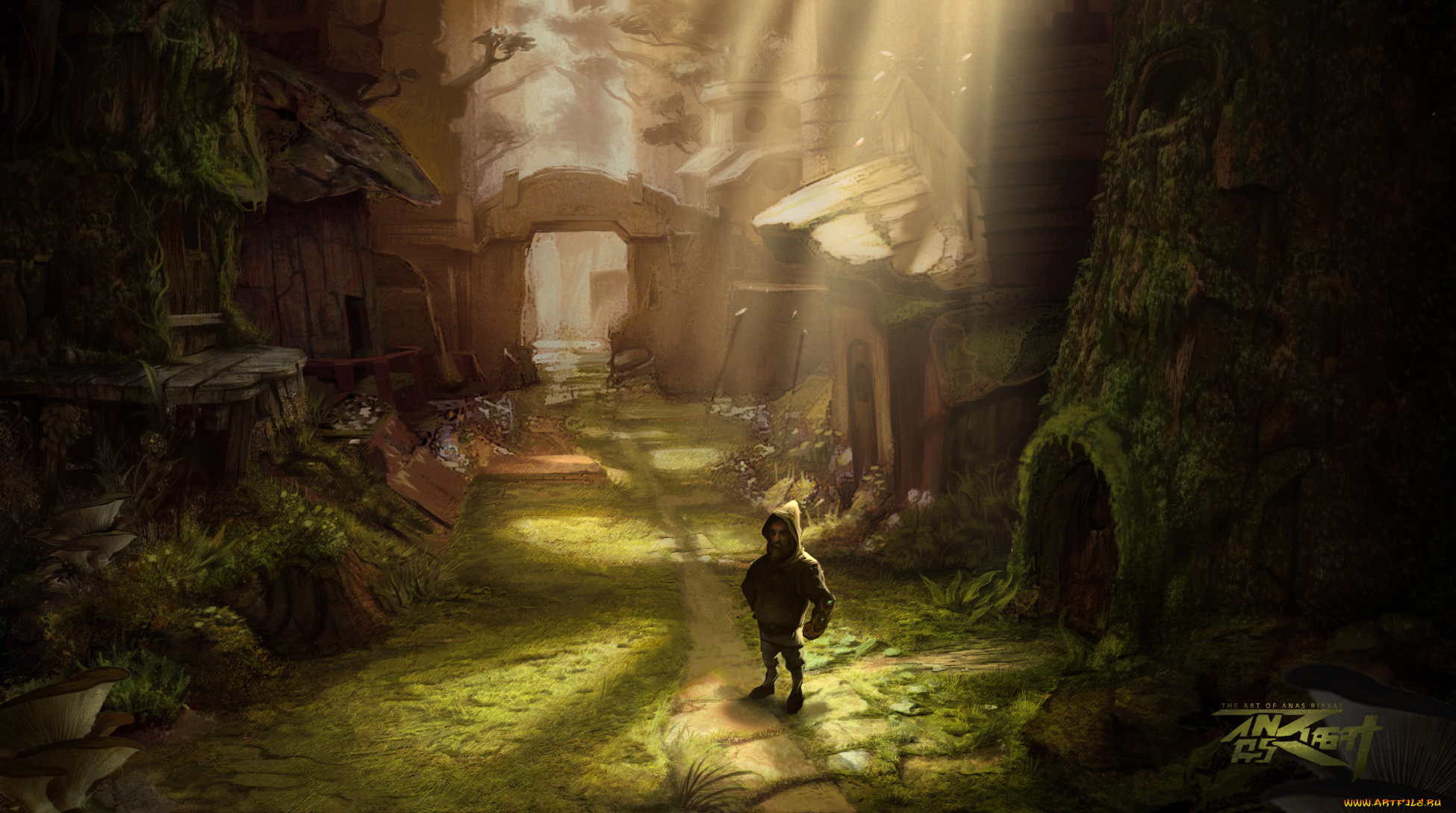 anas, riasat, фэнтези, существа, гном, домики, поселение, лес