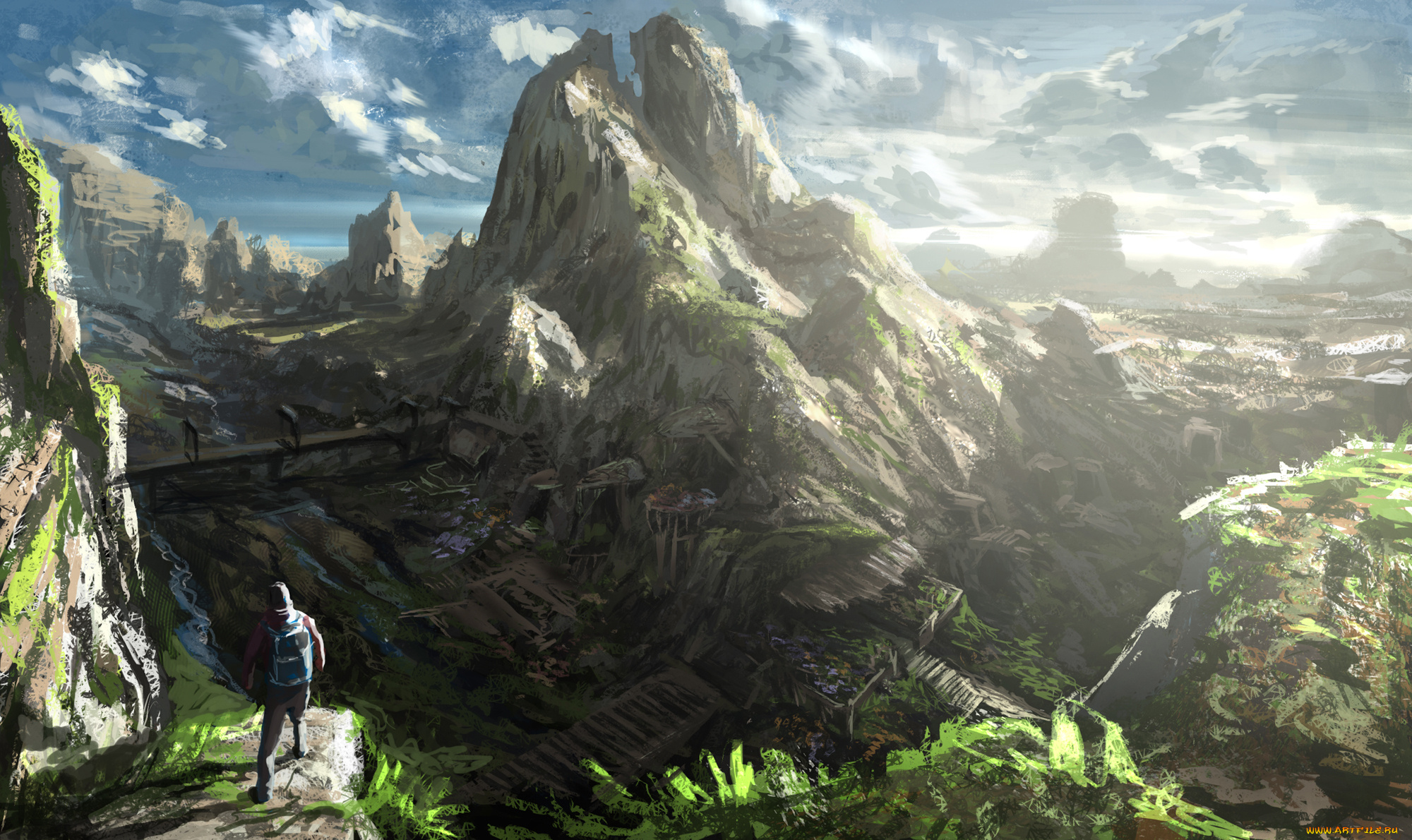 anas, riasat, фэнтези, пейзажи, путник, тропа, скалы, горы