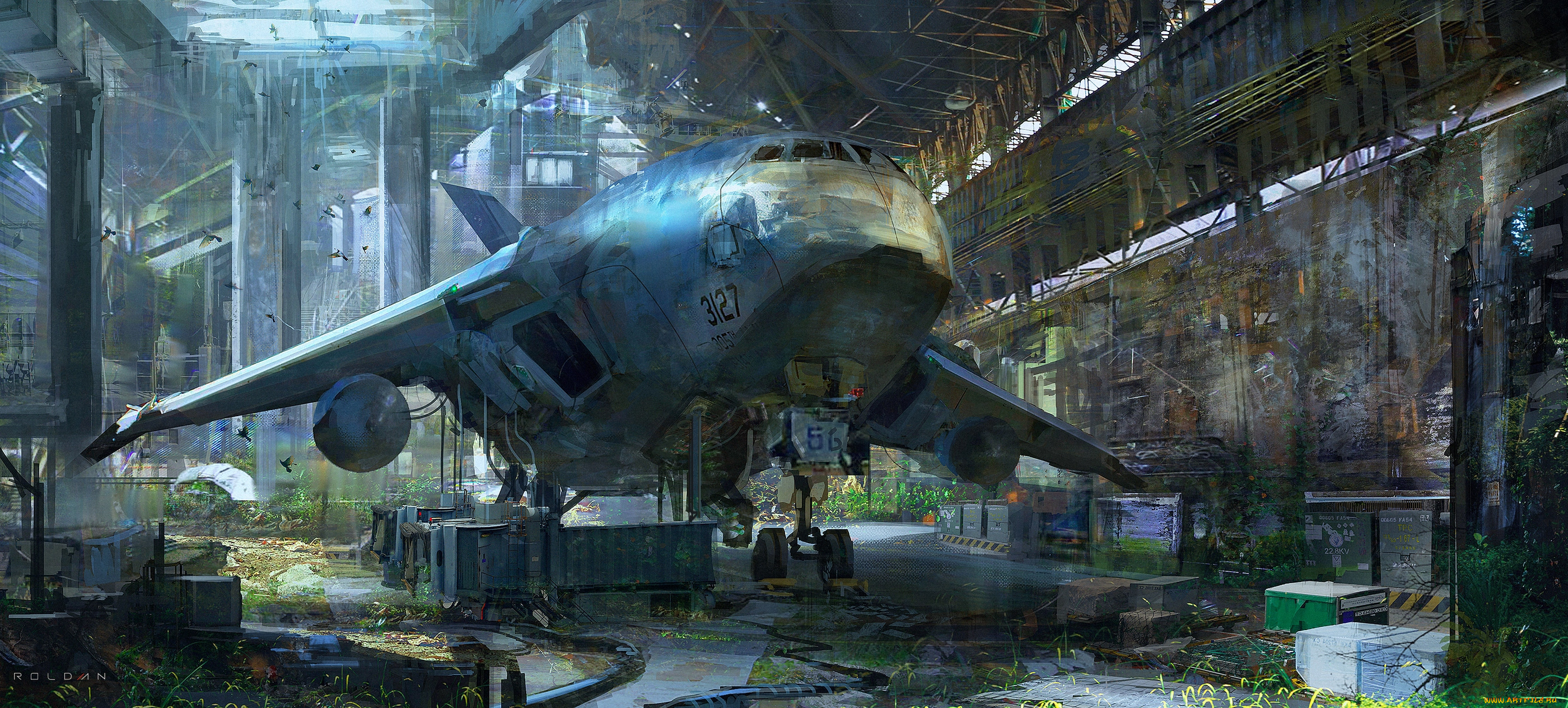 roldan, фэнтези, транспортные, средства, постапокалипсис, ангар, запустение, самолет, мир, иной