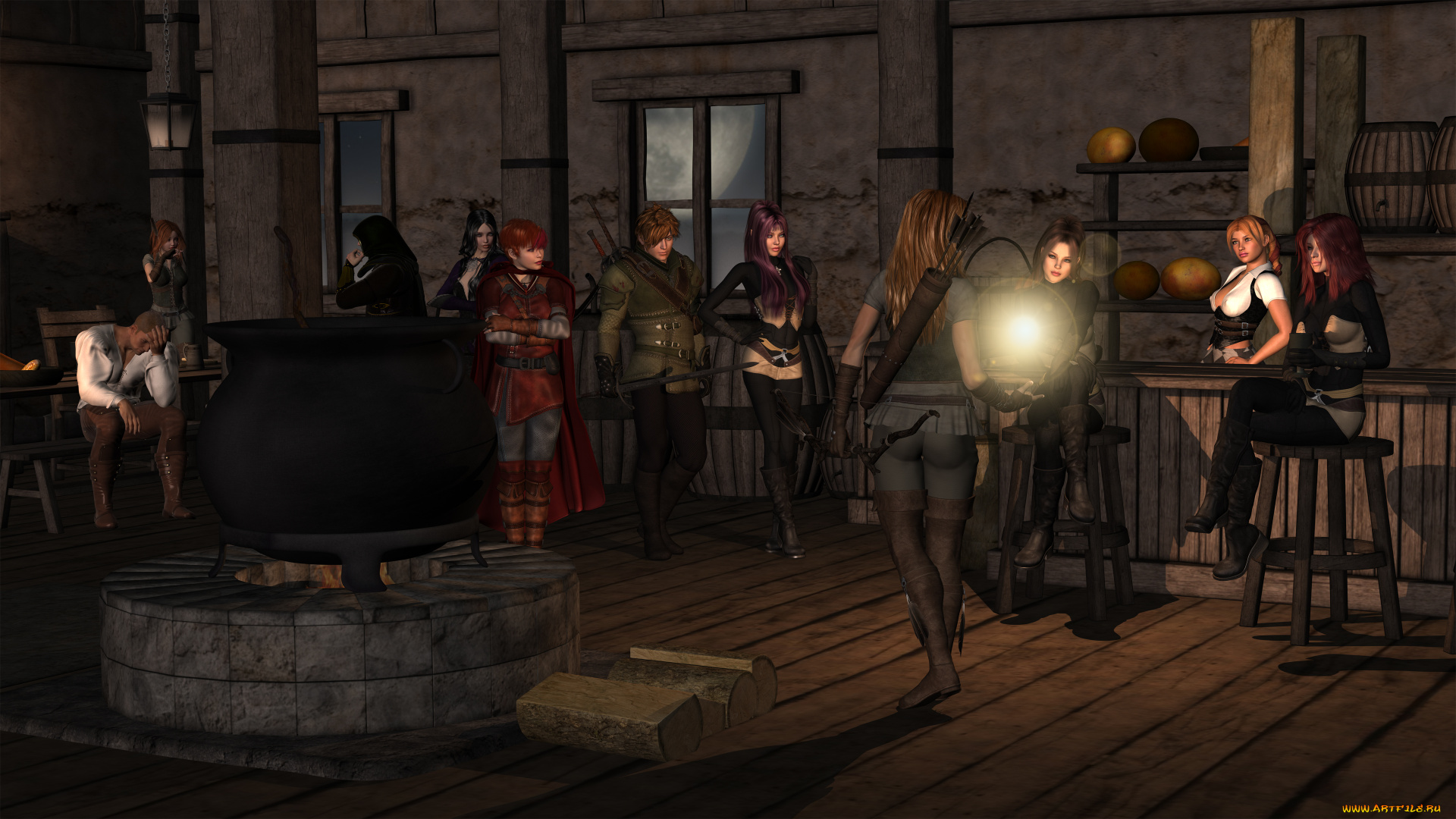 3д, графика, фантазия, , fantasy, девушки, интерьер, фон, взгляд