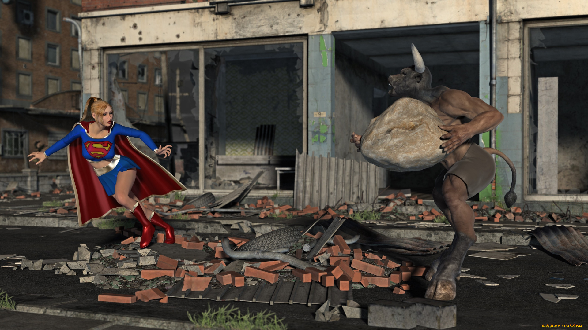 3д, графика, фантазия, , fantasy, существо, супермен, фон, взгляд, девушка