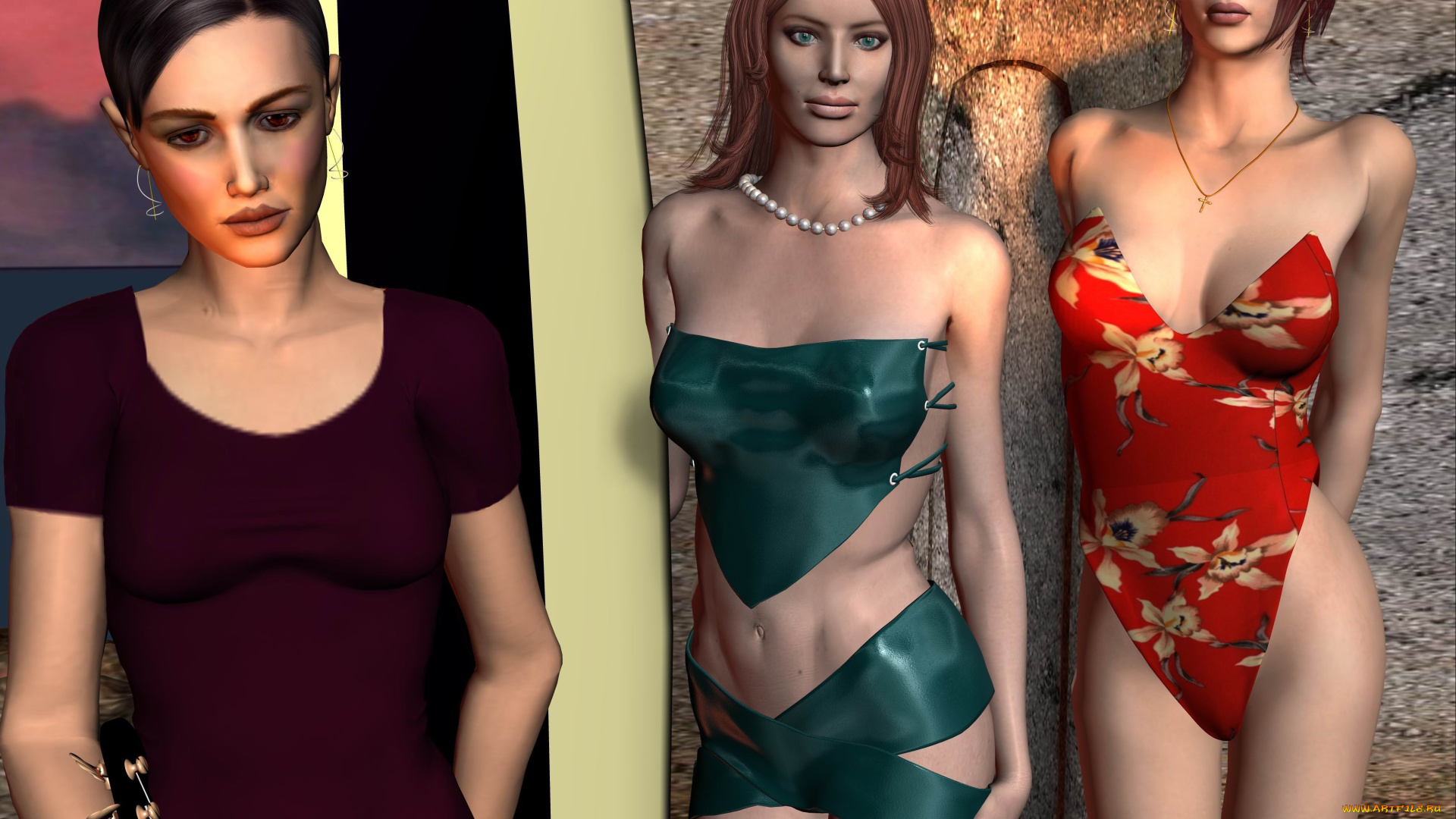 3д, графика, люди, , people, интерьер, фон, девушки, взгляд