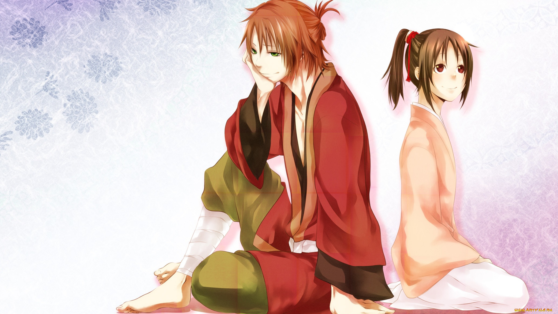 аниме, hakuoki, фон, парень, арт, пара, девушка