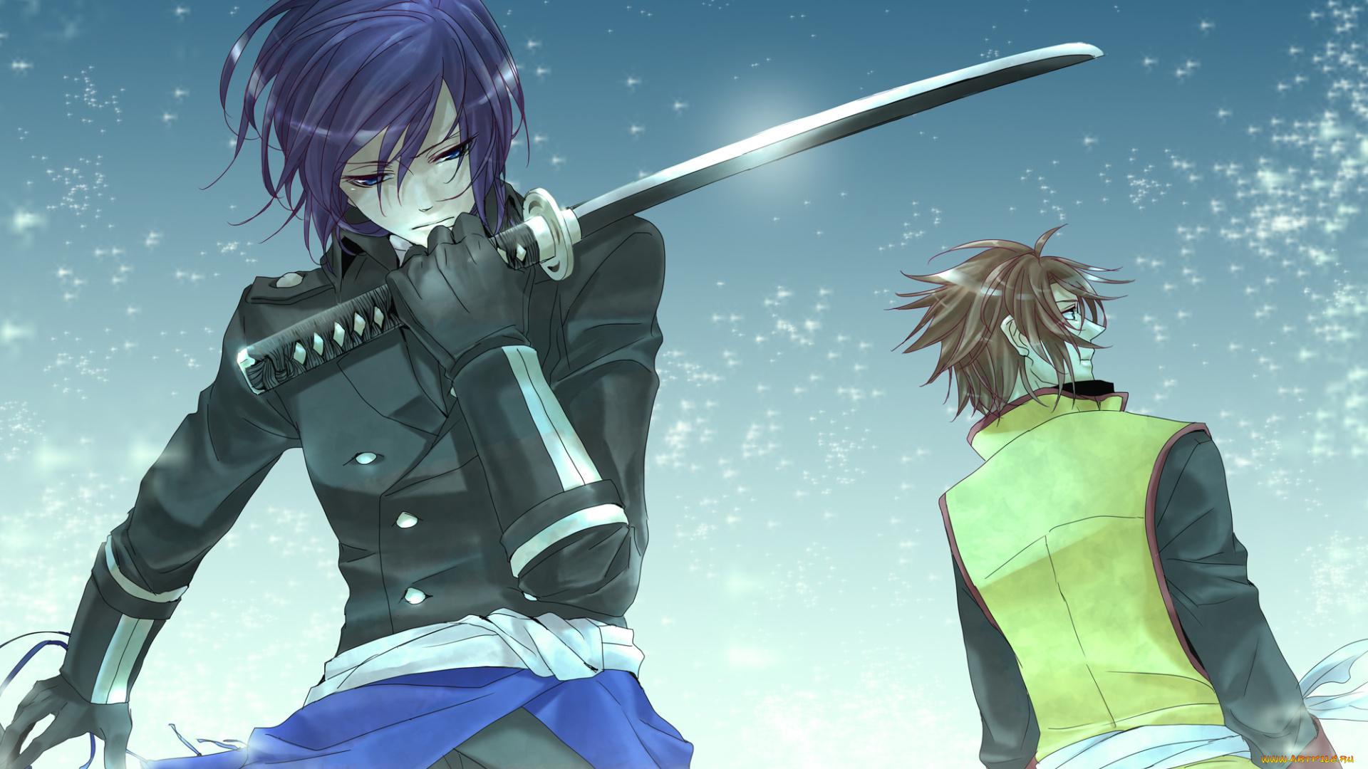 аниме, hakuoki, небо, парни, арт