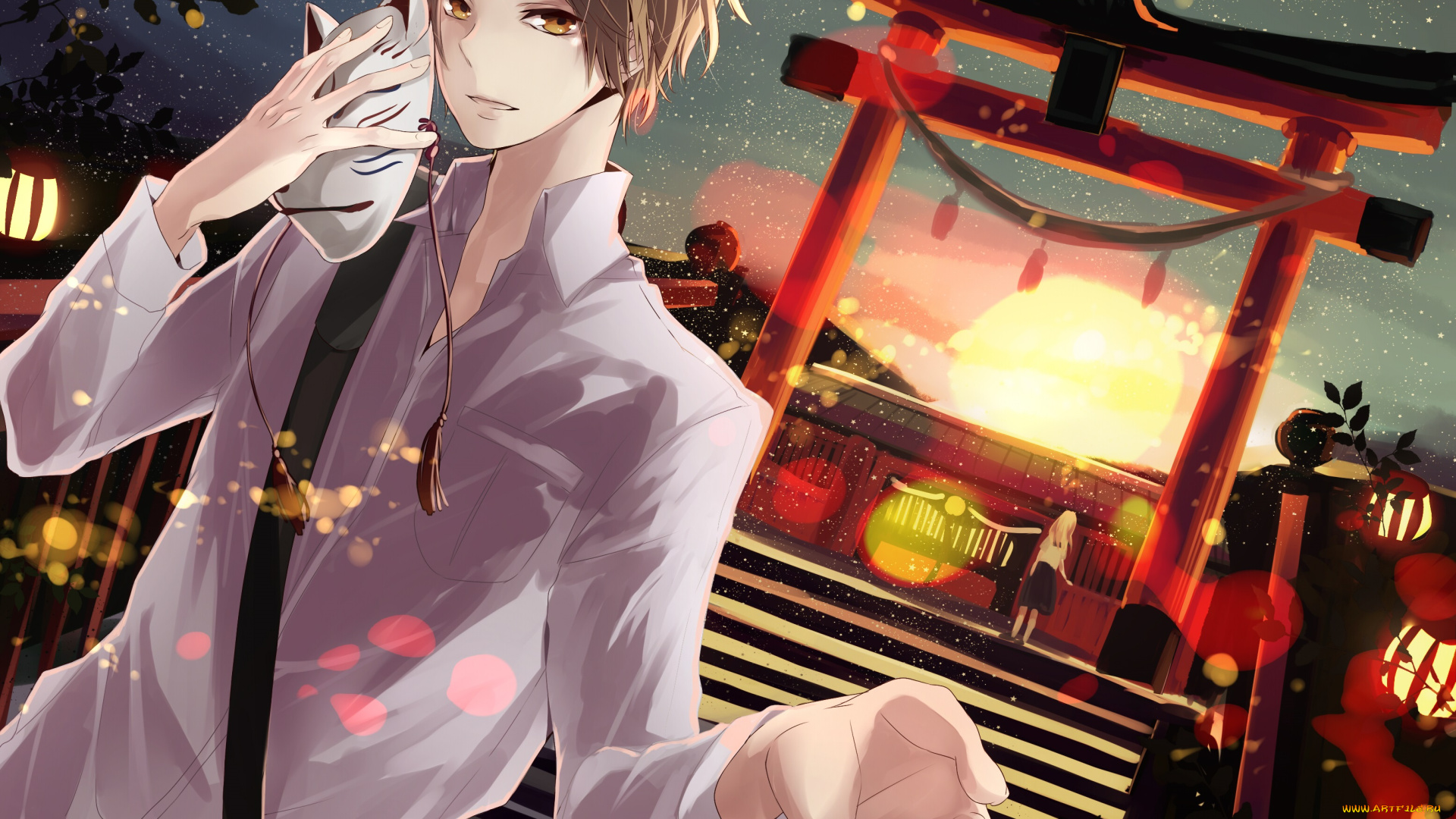 аниме, natsume, yuujinchou, тетрадь, дружбы, маска, парень, натцуме