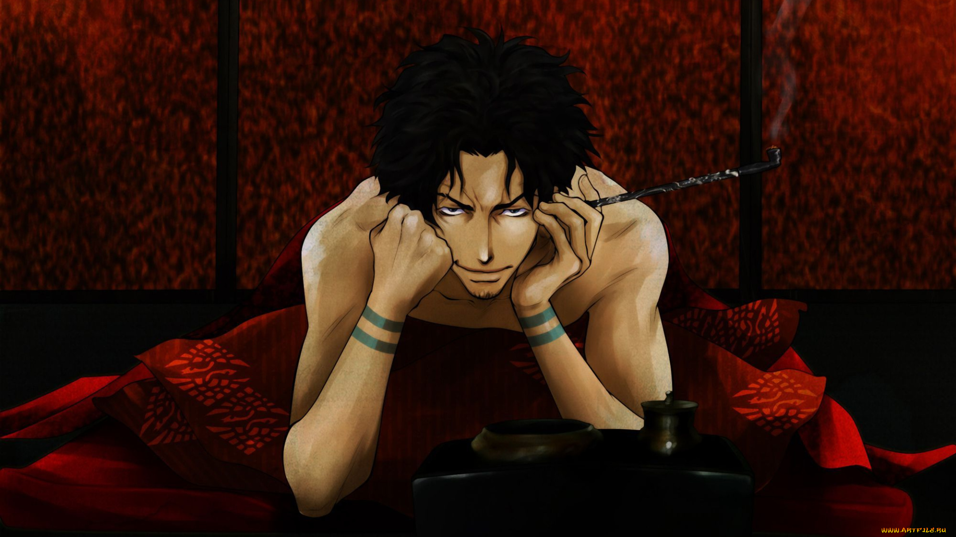 аниме, samurai, champloo, парень, трубка, mugen, samurai, champloo, взгляд