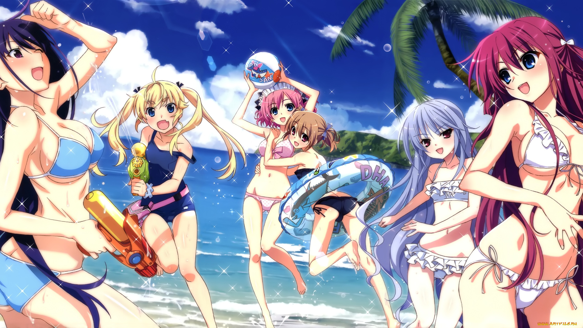 аниме, unknown, , другое, девушки, арт, лето, море, grisaia, no, kajitsu, irisu, makina, watanabe, akio, fumio, komine, sachi, kazami, kazuki, suou, amane, sakaki, yumiko, matsushima, michiru