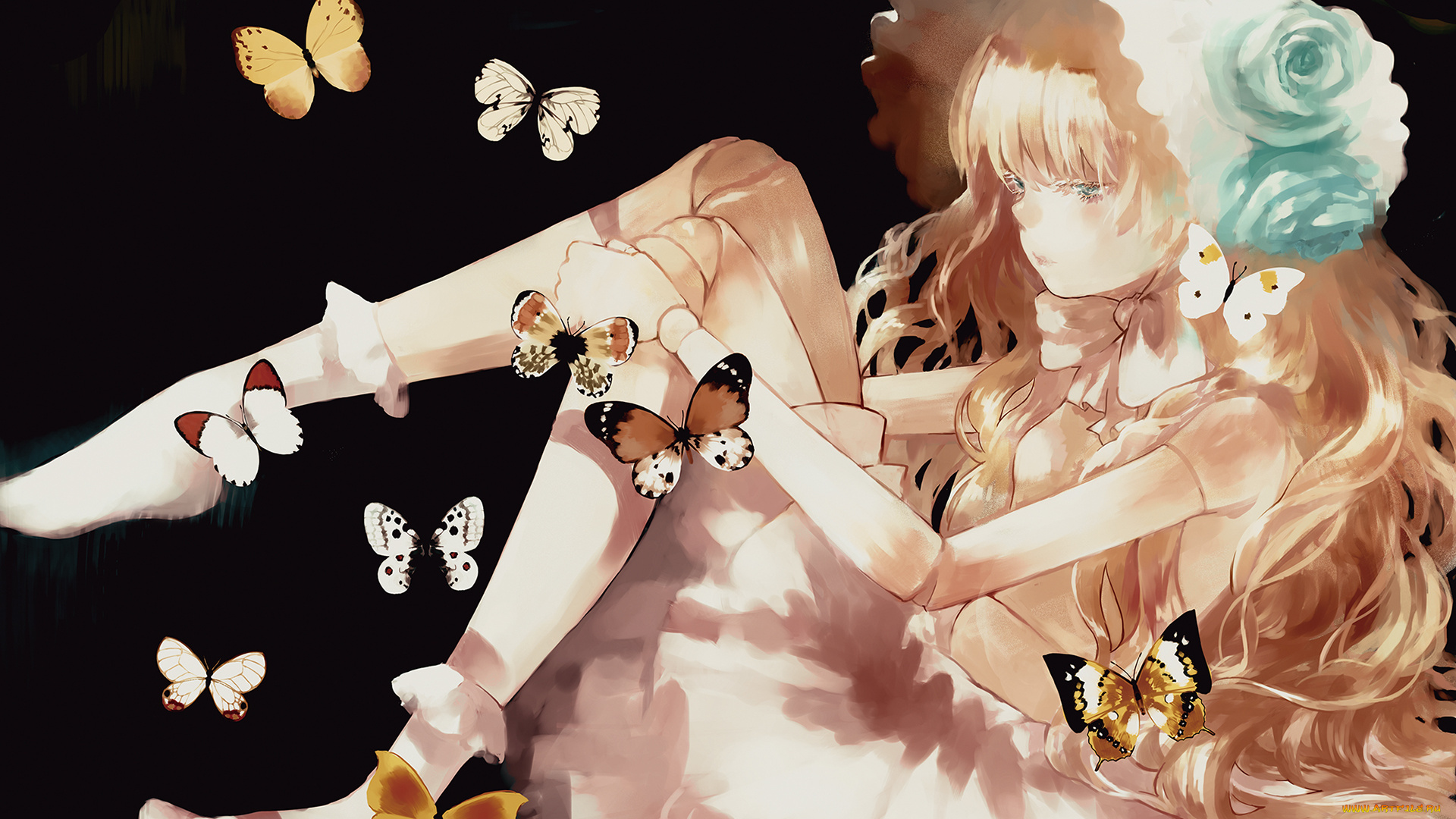 аниме, unknown, , другое, кукла, бабочки, девочка, арт, moekon