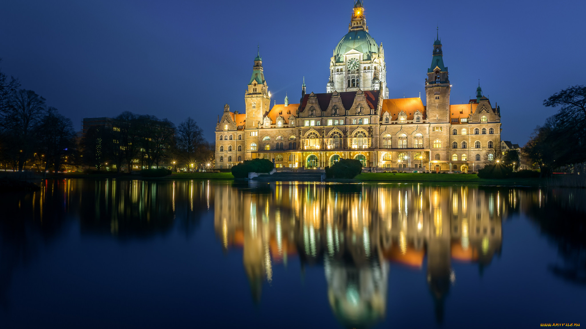 города, замки, германии, maschpark, new, town, hall, ганновер, парк, ратуша, германия, germany, hanover, lower, saxony, отражение, пруд, нижняя, саксония