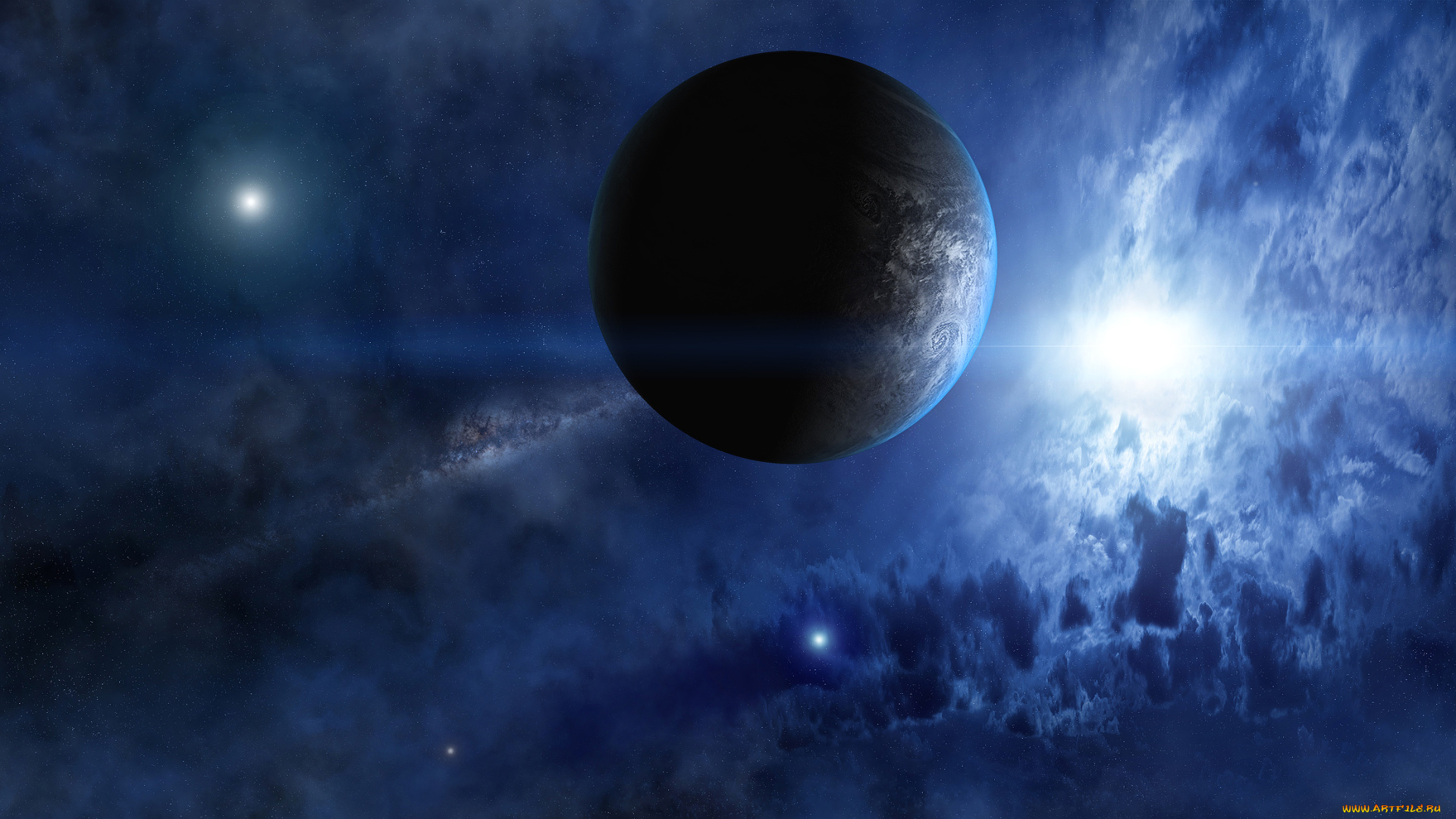 космос, арт, планета, фантастика, красота, свет, звезды