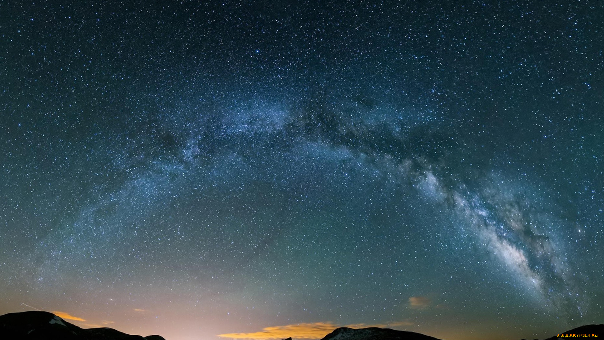 космос, звезды, созвездия, рассвет, горы, млечный, путь, небо