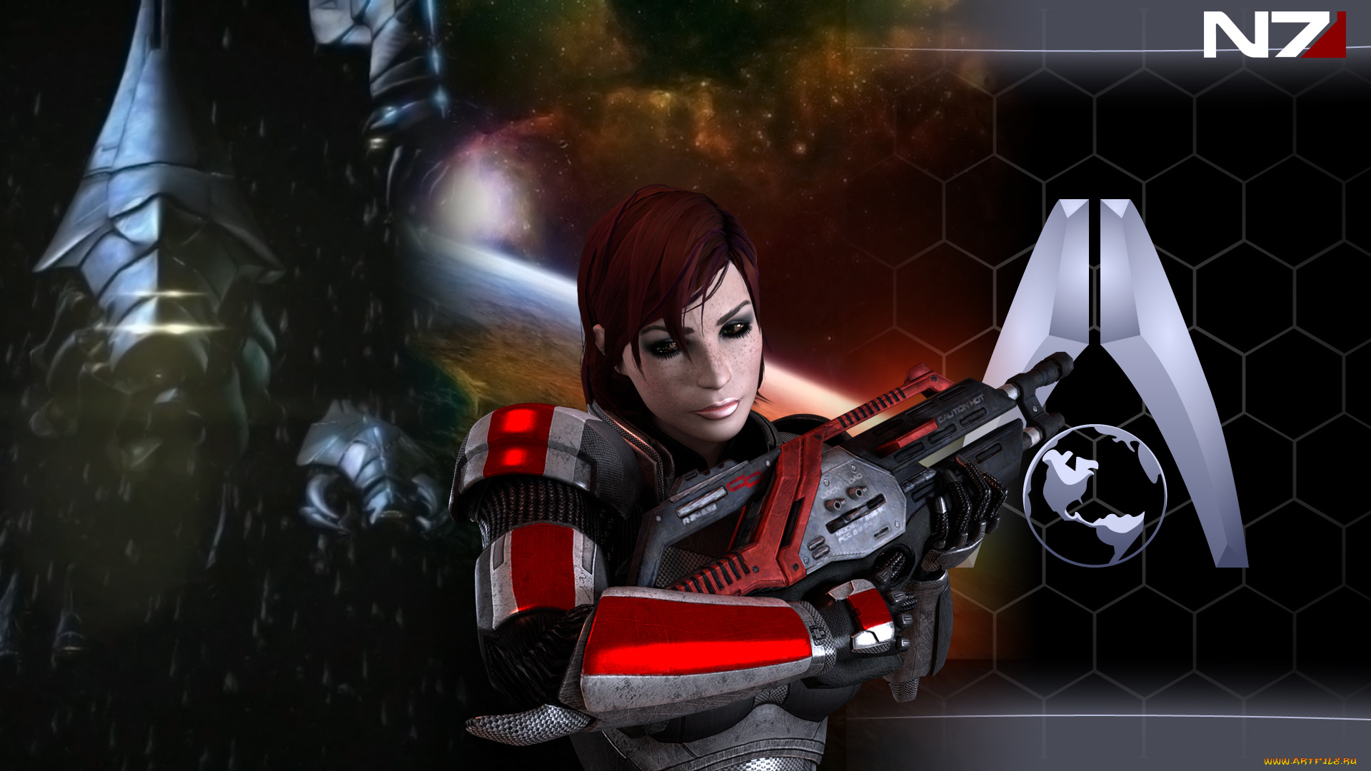 видео, игры, mass, effect, 3, оружие, фон, взгляд, девушка