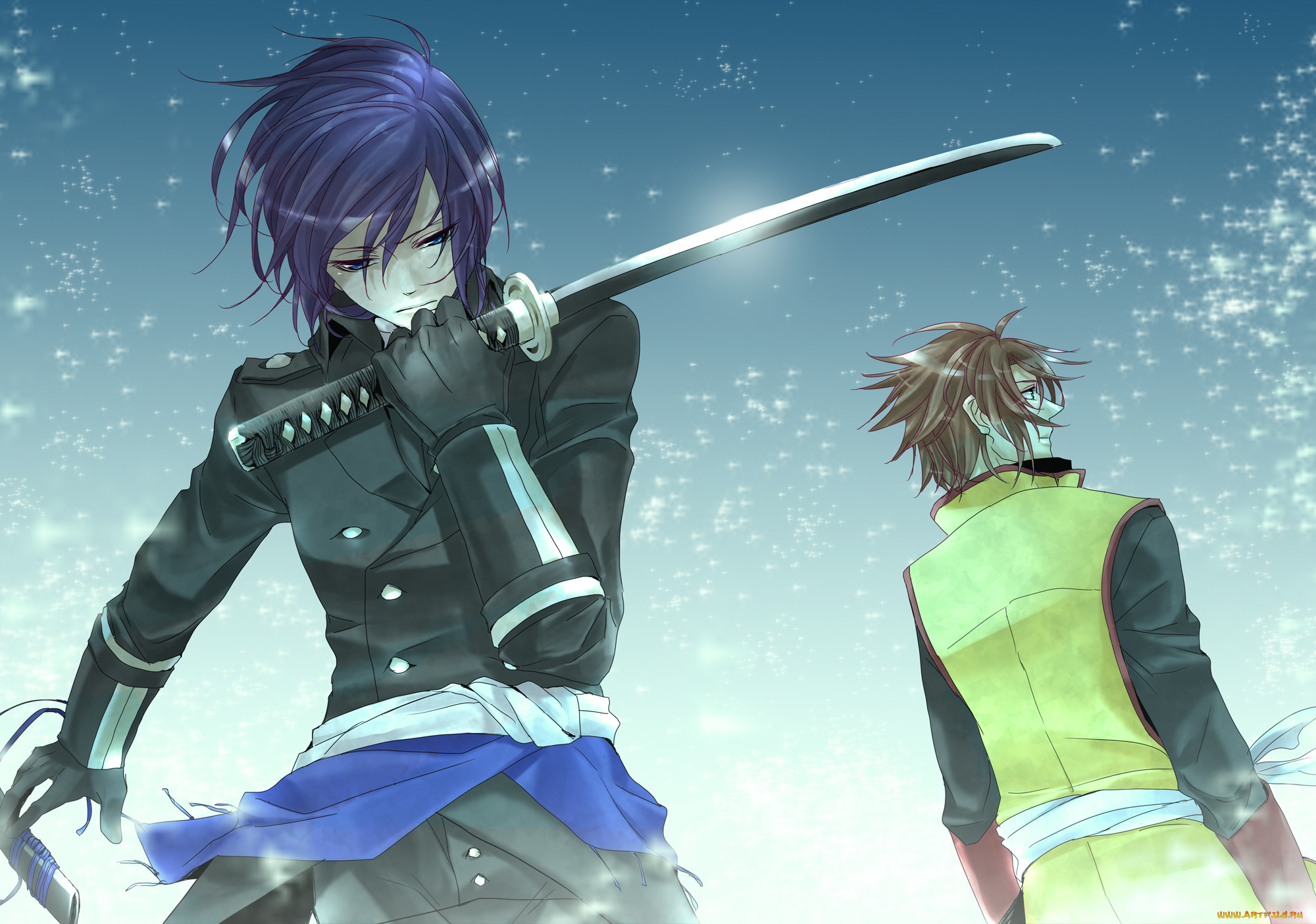 аниме, hakuoki, небо, парни, арт