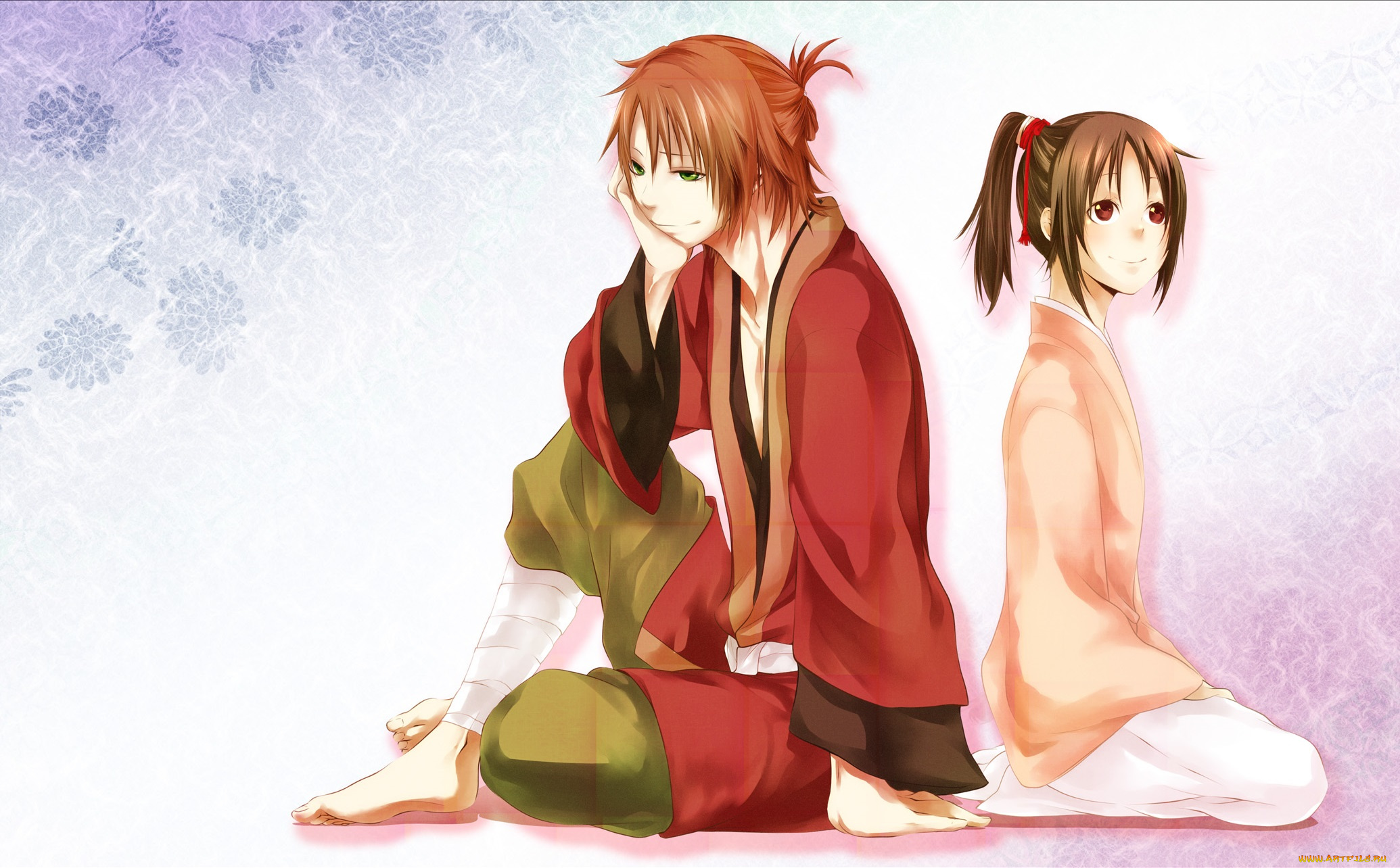 аниме, hakuoki, фон, парень, арт, пара, девушка