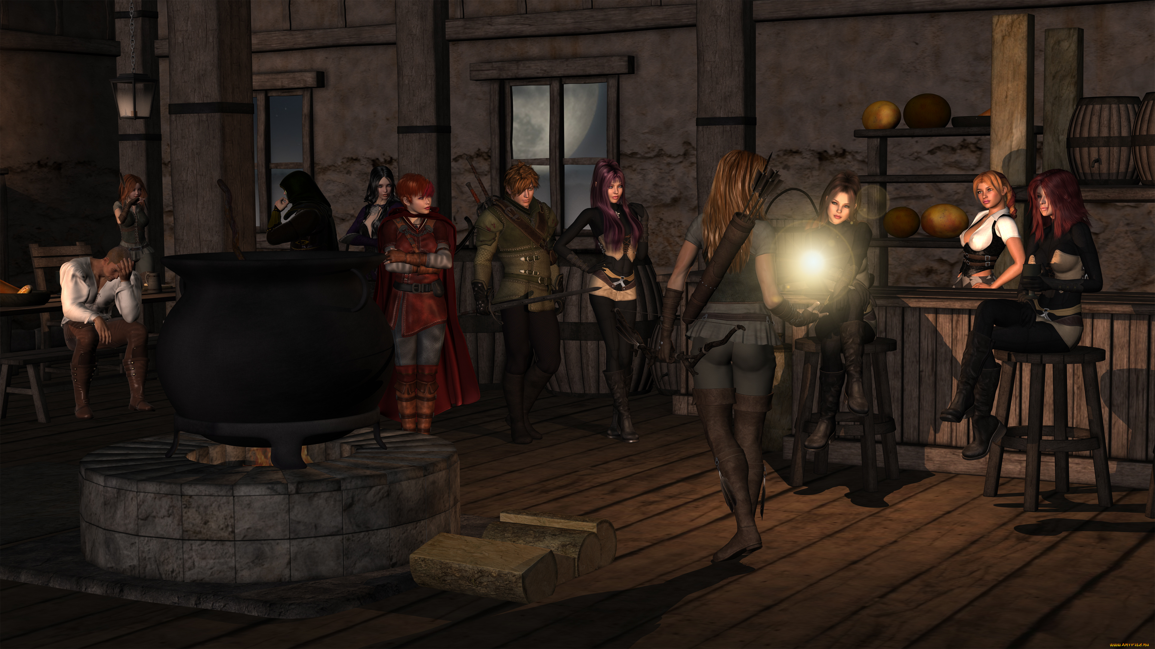 3д, графика, фантазия, , fantasy, девушки, интерьер, фон, взгляд