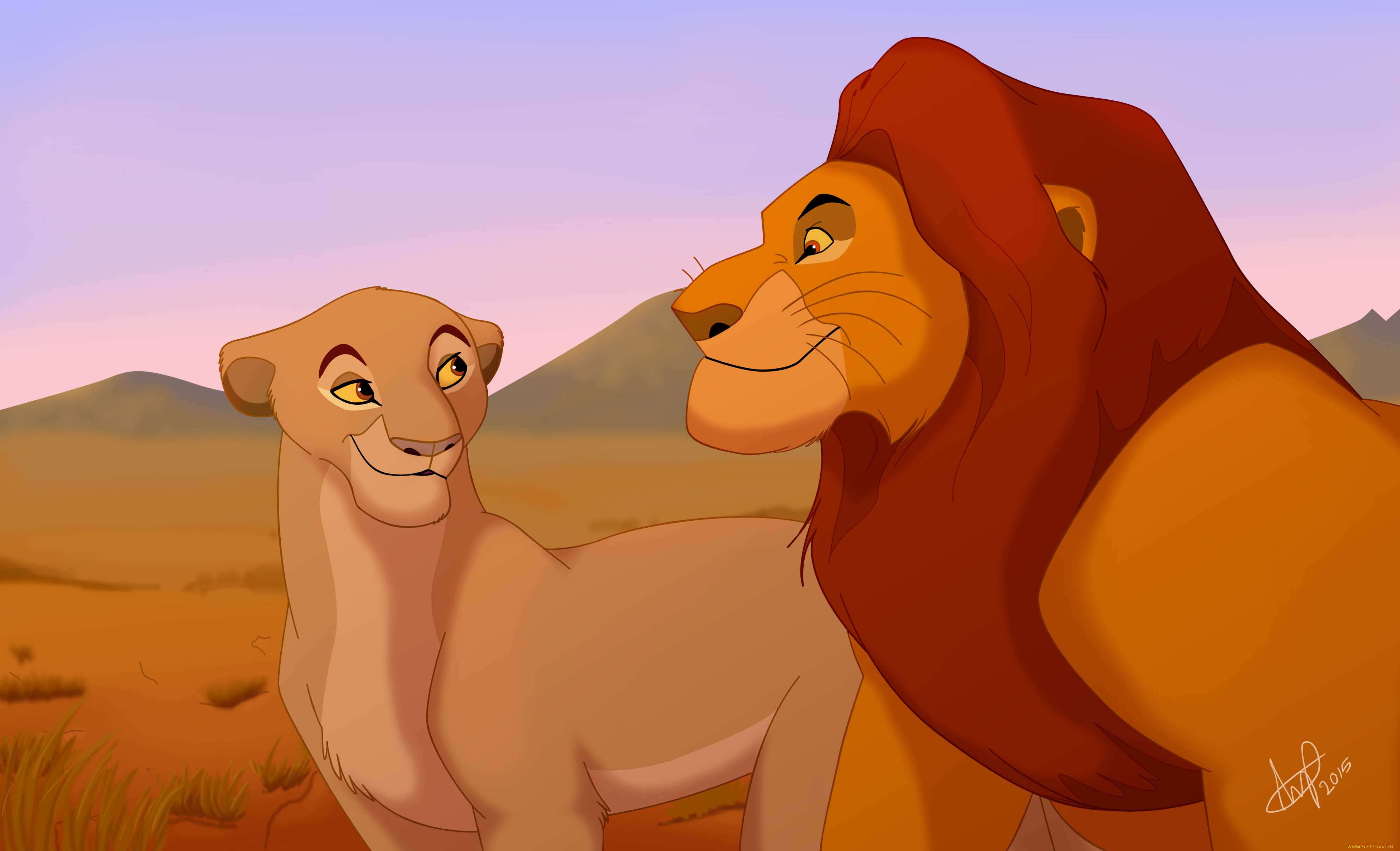 векторная, графика, мультфильмы, , cartoons, львица, лев, холмы