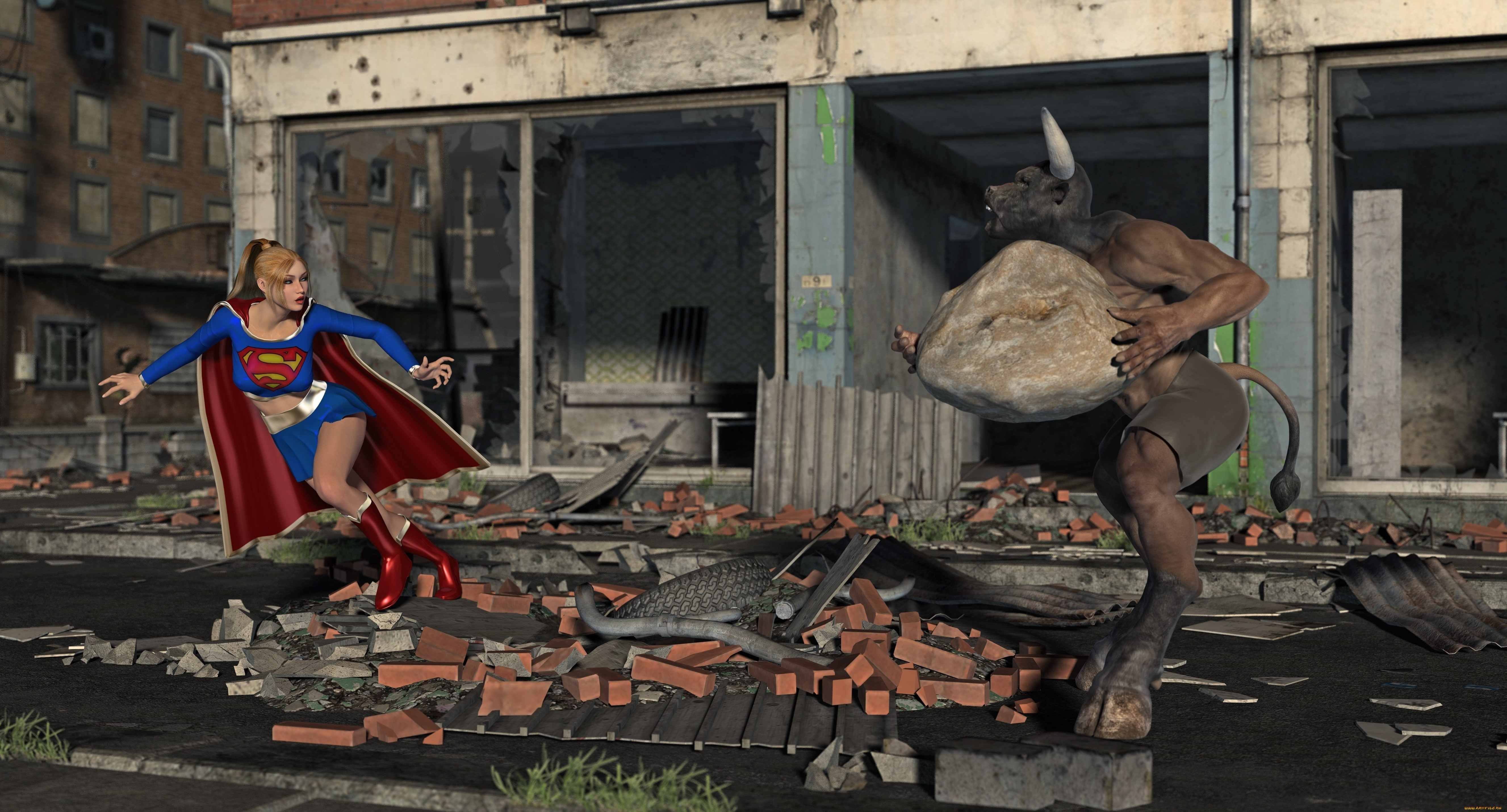 3д, графика, фантазия, , fantasy, существо, супермен, фон, взгляд, девушка