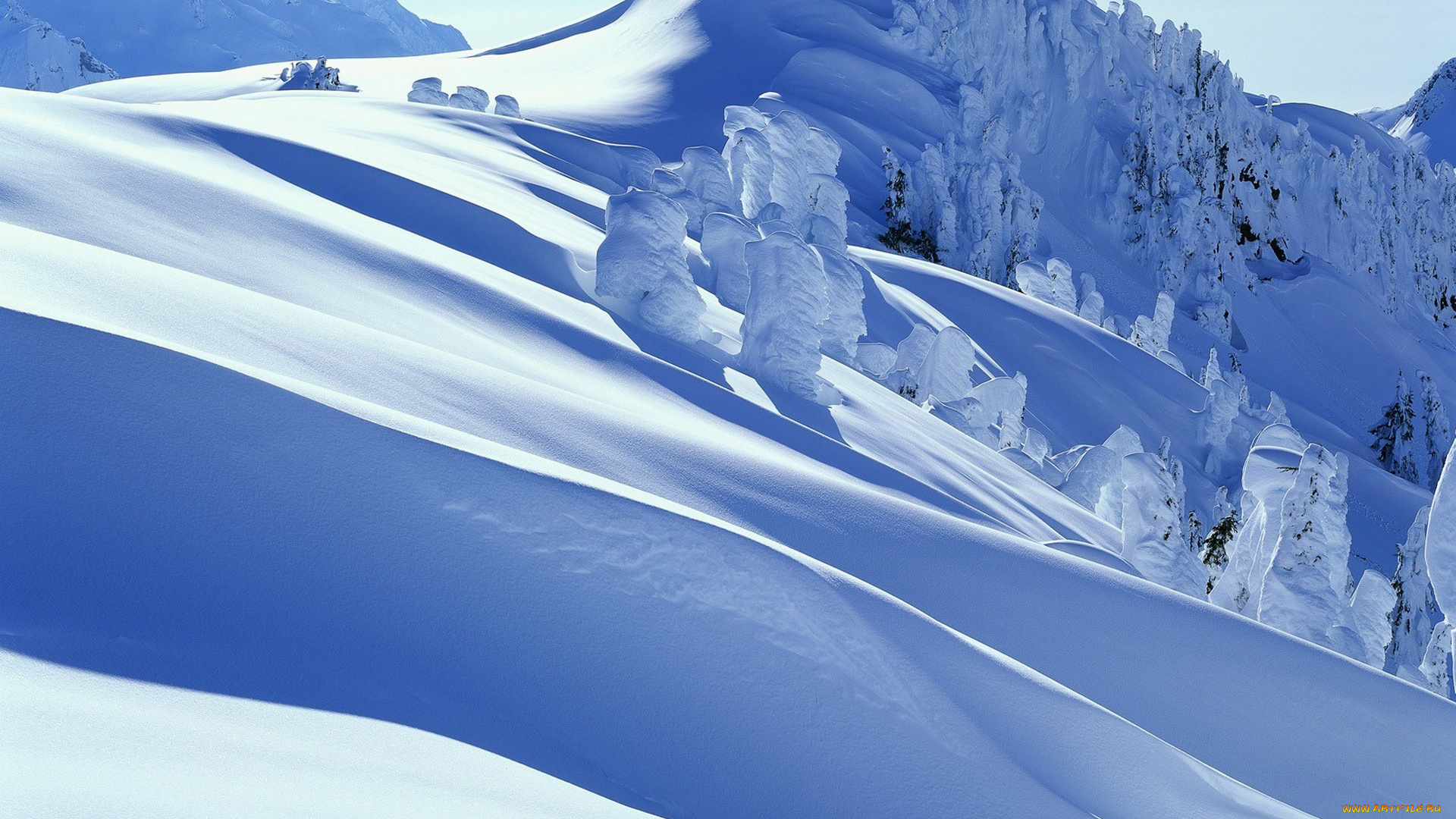 природа, зима, снег, горы, деревья