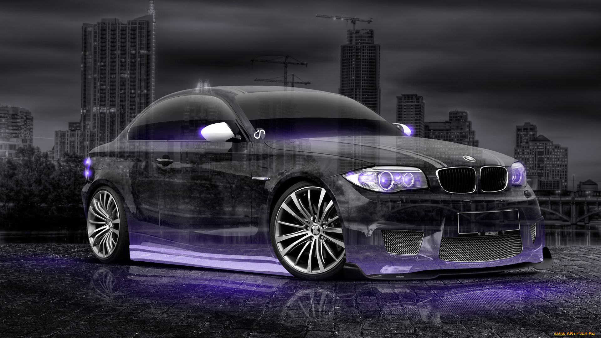 bmw, m1, tuning, crystal, city, night, car, 2015, автомобили, 3д, bmw, m1, tuning, crystal, city, night, car, 2015