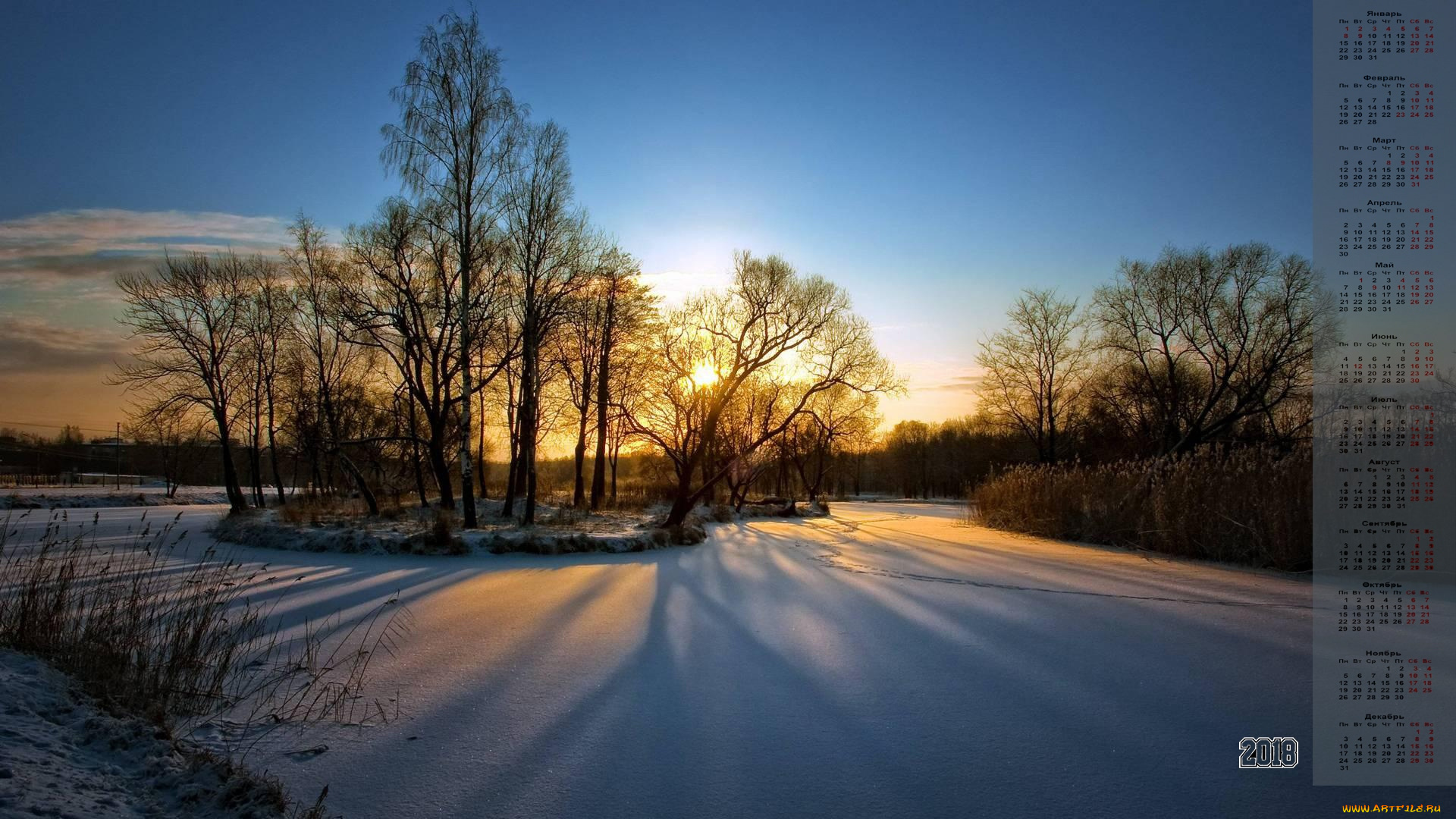 календари, природа, 2018, снег, деревья