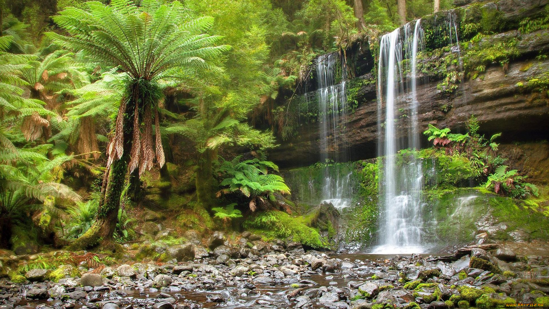 природа, водопады, река, камни, скалы, водопад, лес