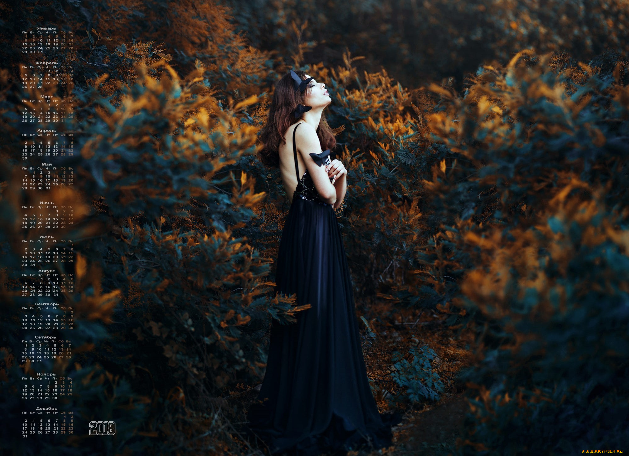 календари, девушки, профиль, 2018, растения