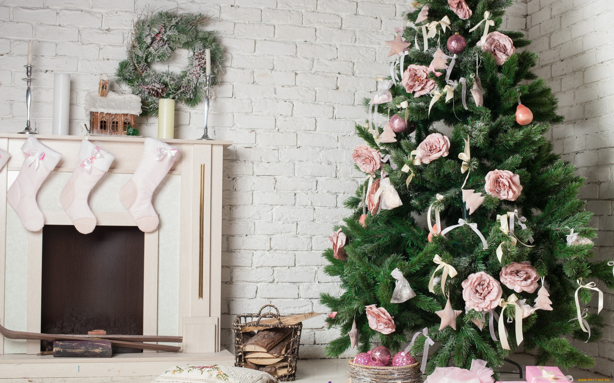 праздничные, -, разное, , новый, год, праздник, новый, год, украшения, камин, елка, свечи
