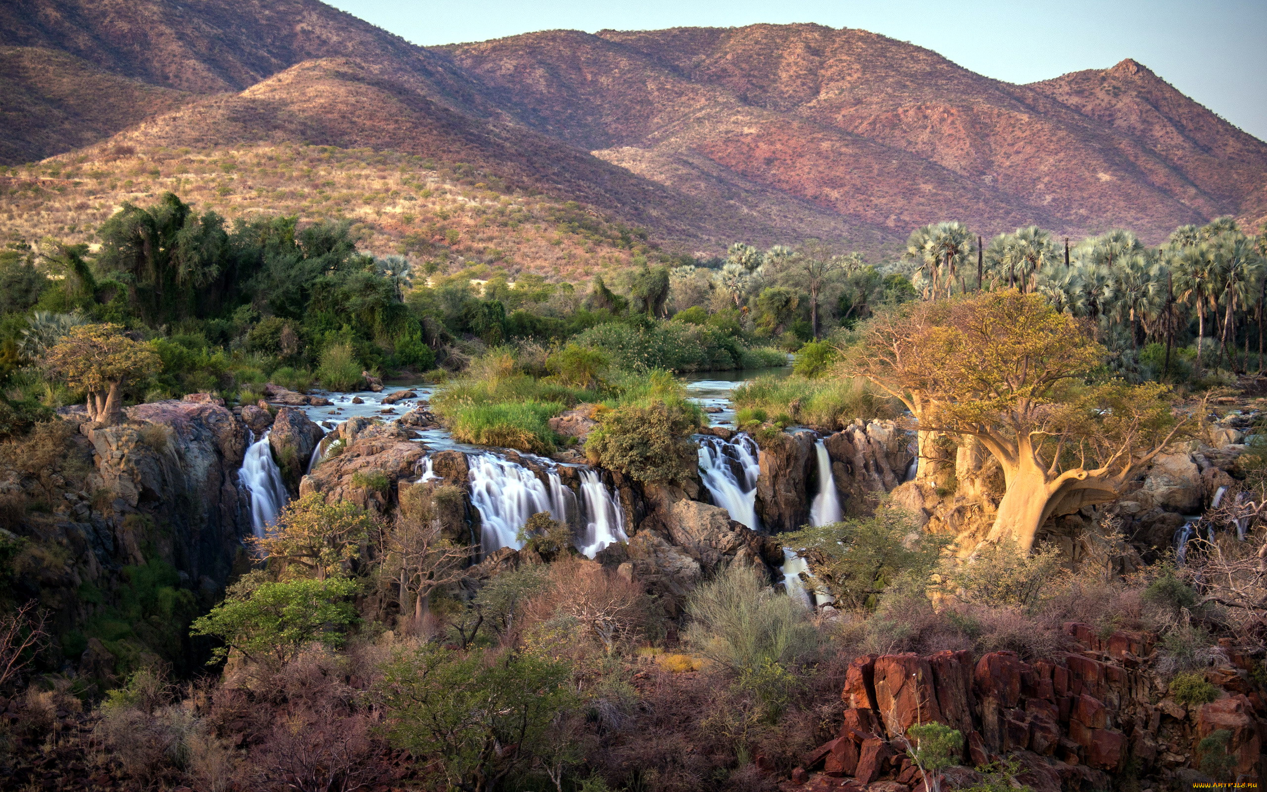 природа, водопады, деревья, горы