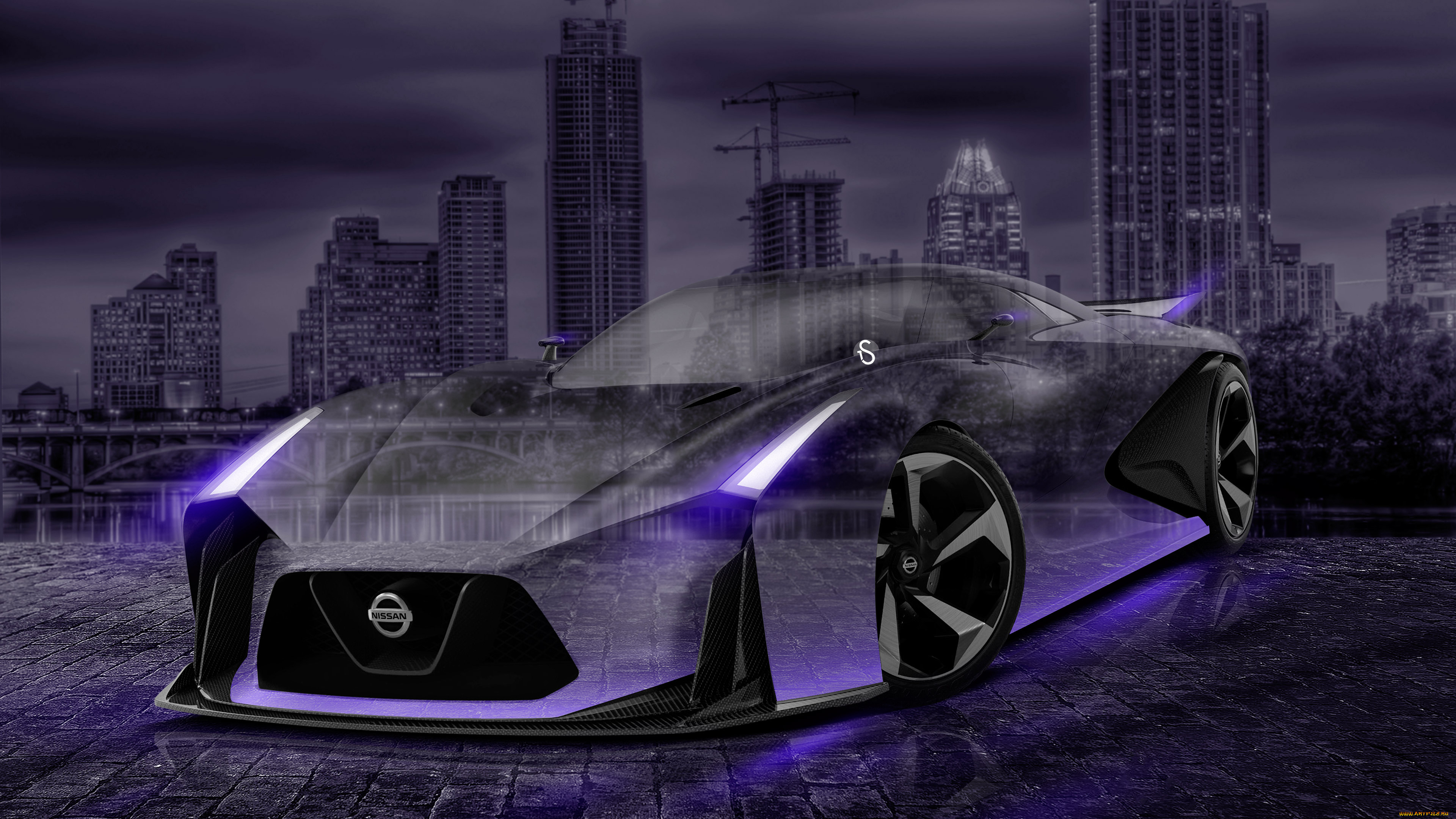nissan, gtr-2020, concept, crystal, city, car, 2015, автомобили, 3д, nissan, gtr-2020, concept, crystal, city, car, 2015