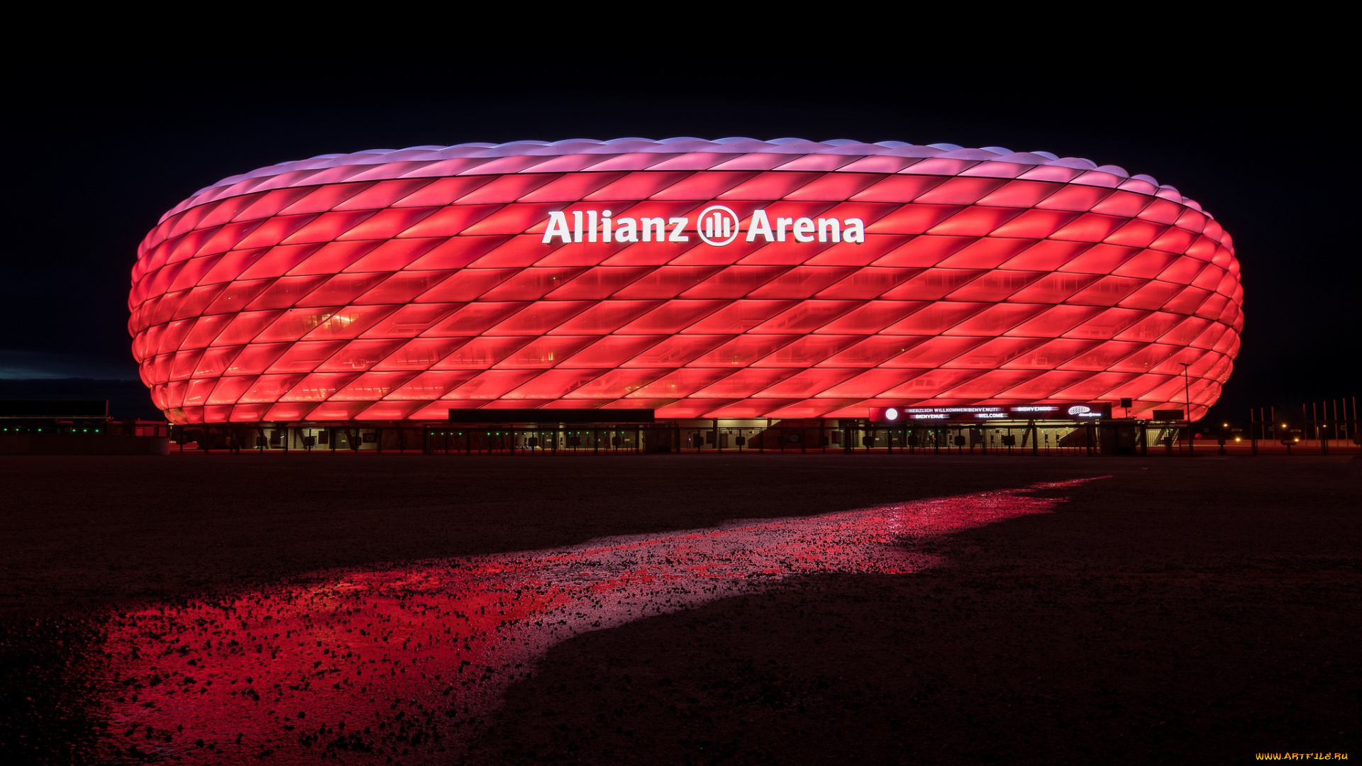 спорт, стадионы, германия, мюнхен, подсветка, стадион, альянс, арена
