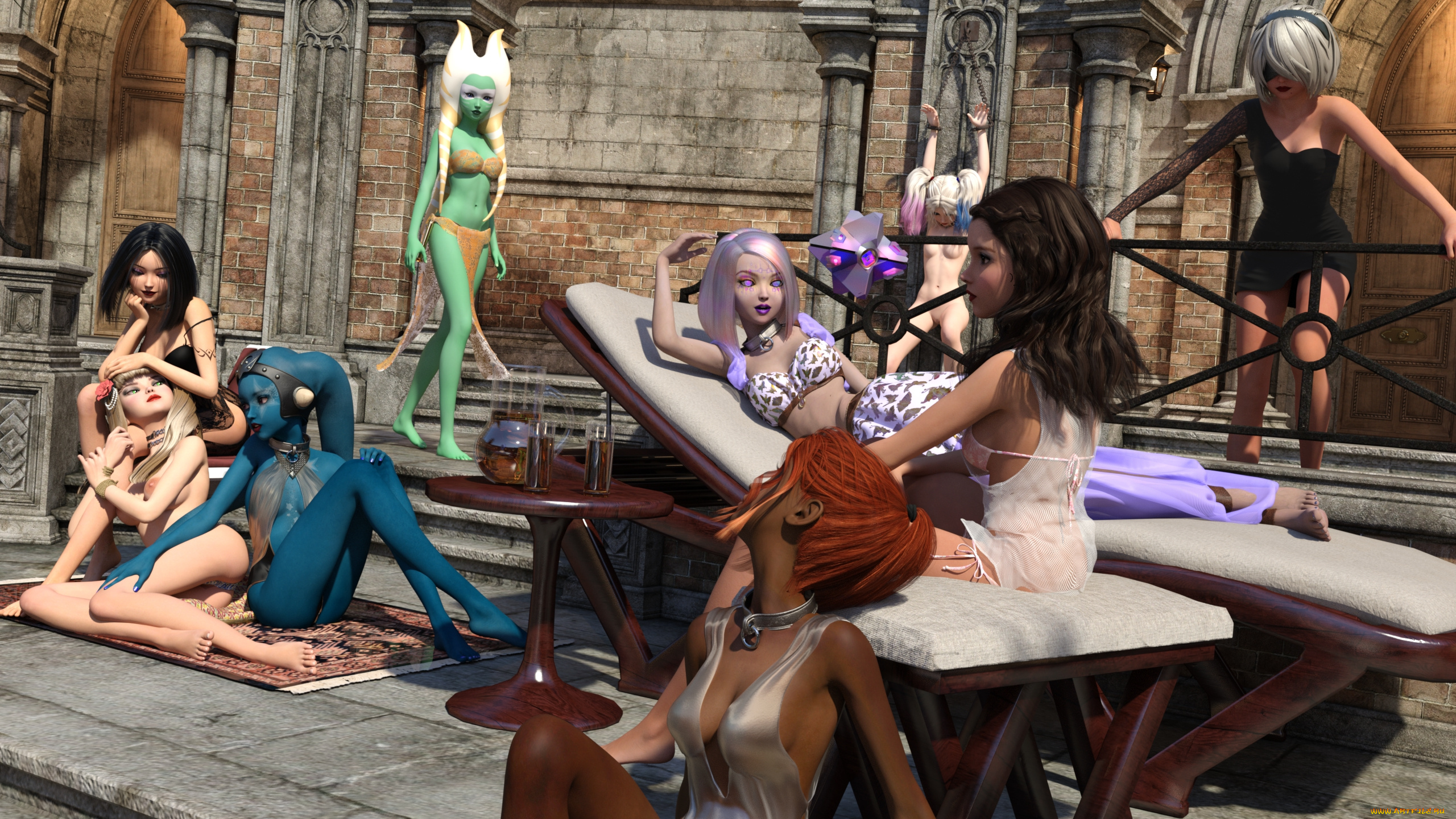 3д, графика, фантазия, , fantasy, девушки, взгляд, фон