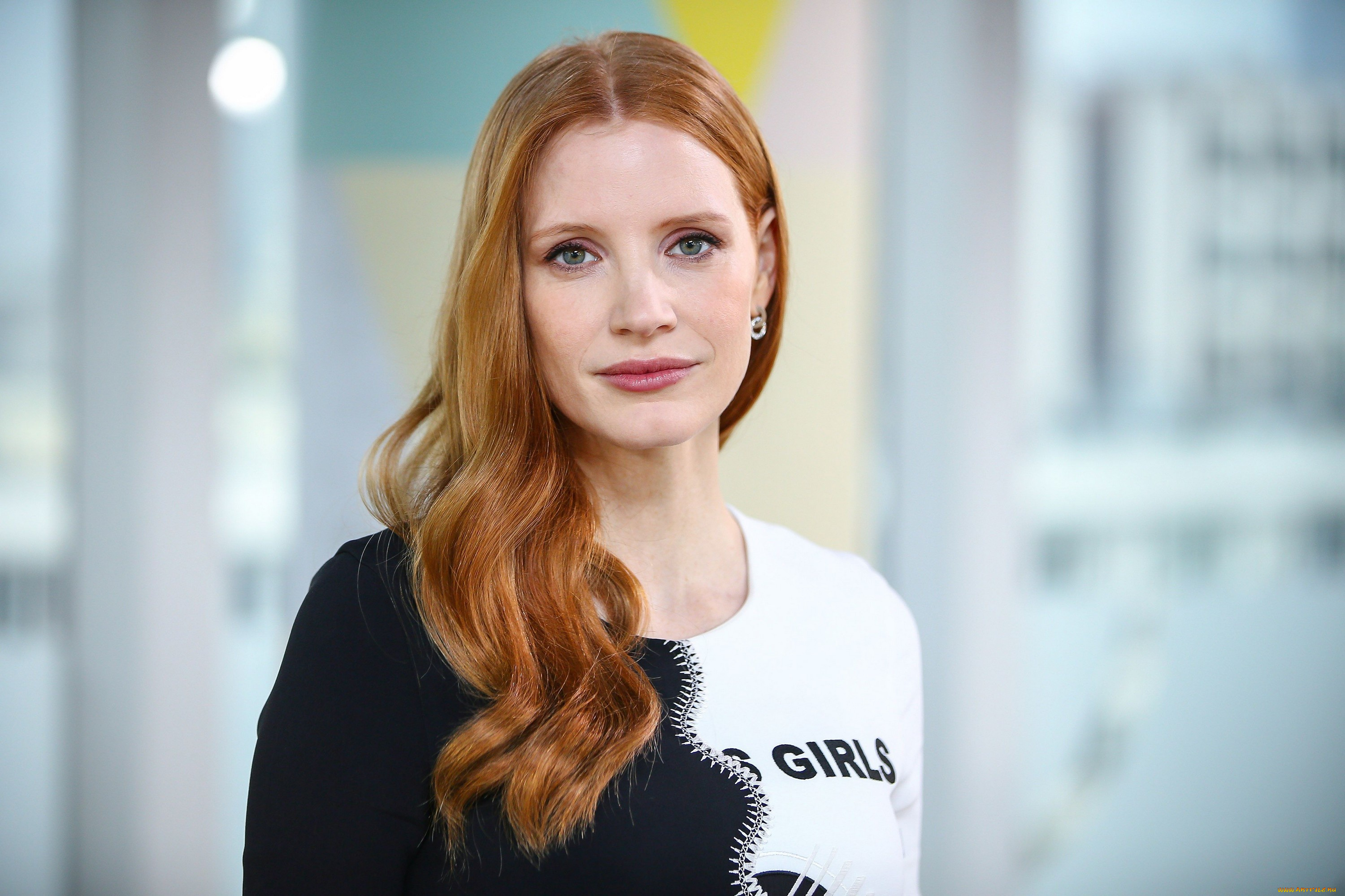 девушки, jessica, chastain, свитер, лицо, рыжая
