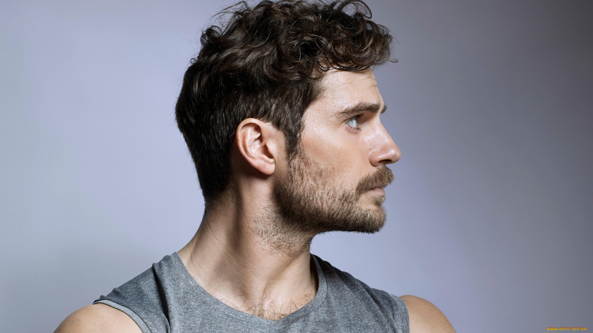 мужчины, henry, cavill, актер, лицо, усы, майка, борода