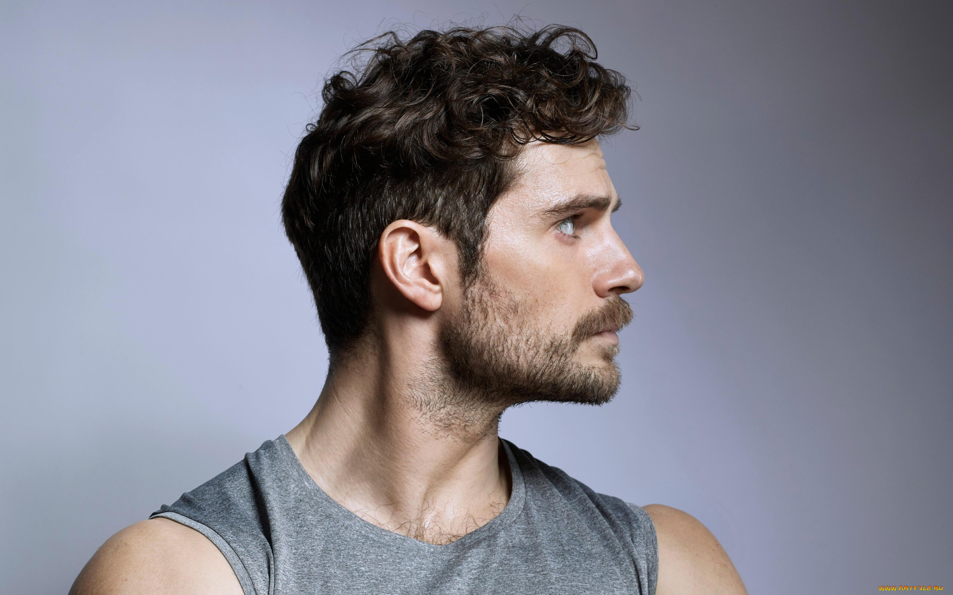 мужчины, henry, cavill, актер, лицо, усы, майка, борода