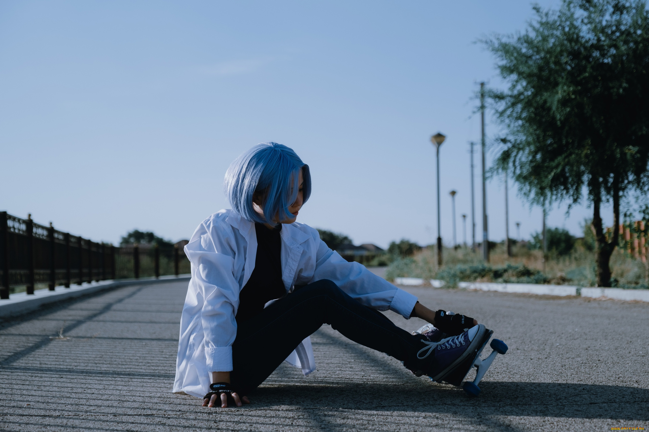 sound, ann, девушки, -, рыжеволосые, и, разноцветные, синеволосая, ролики, асфальт