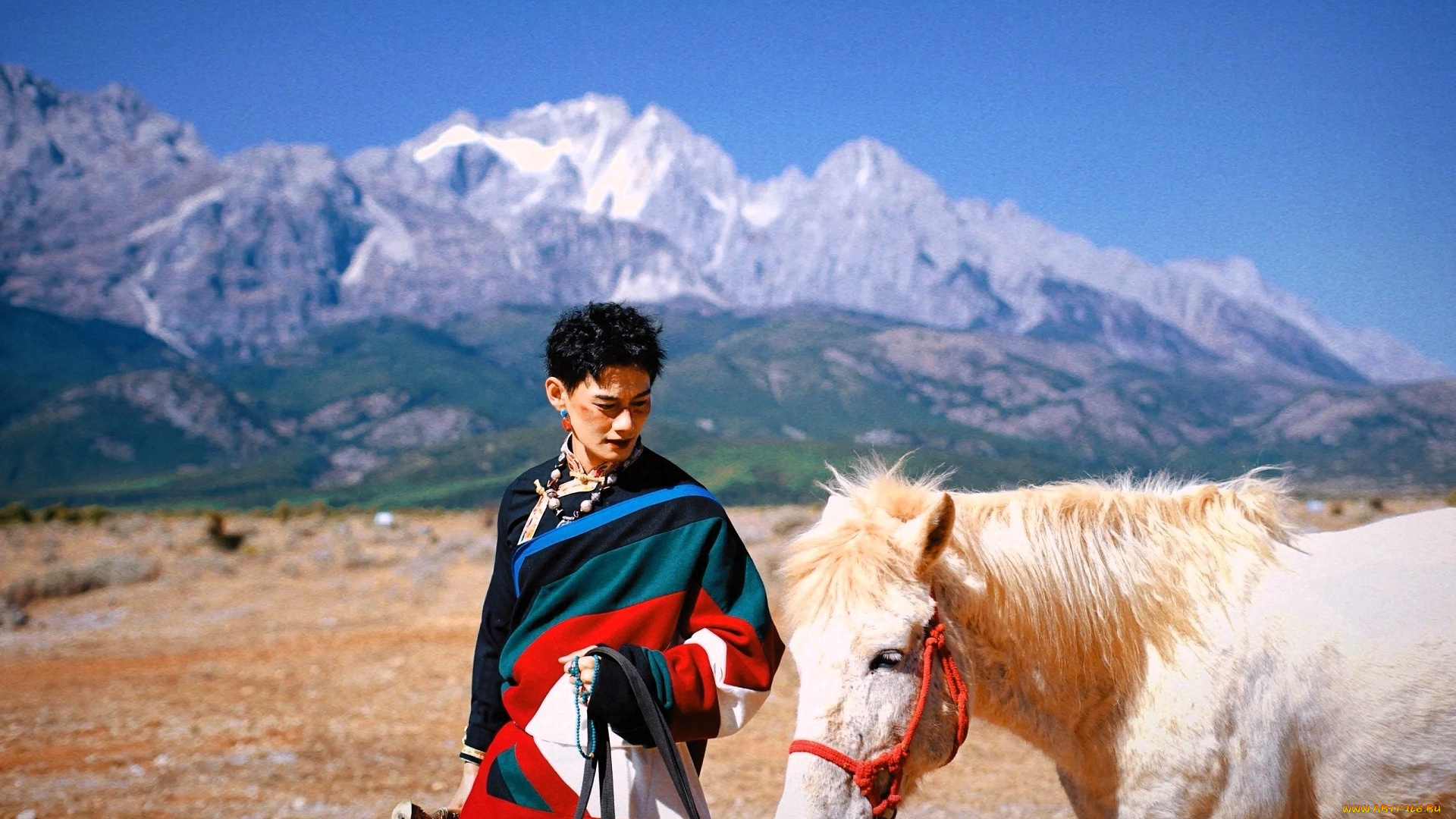 мужчины, wang, zhuocheng, актер, наряд, этника, лошадь, горы