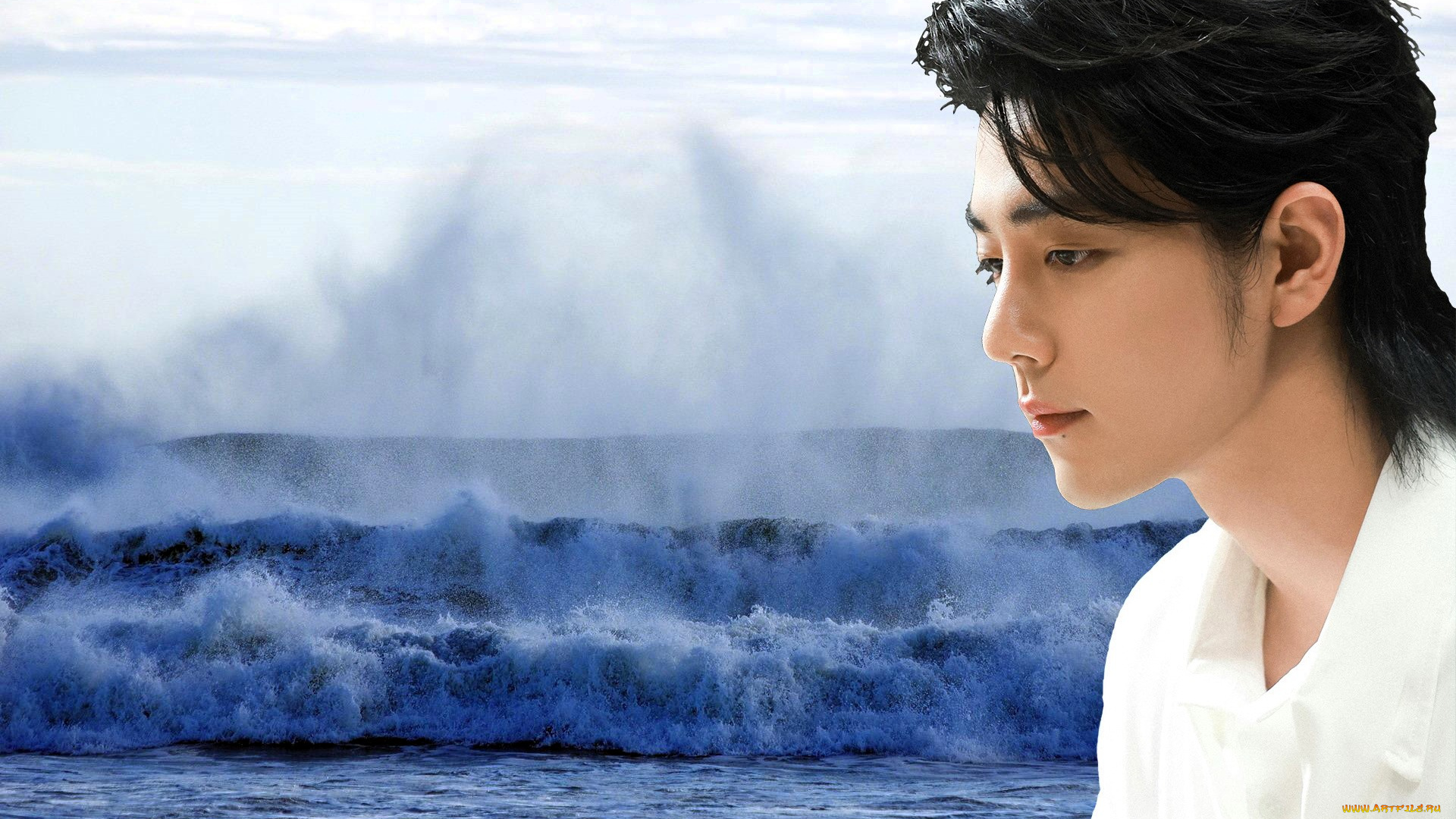 мужчины, xiao, zhan, актер, лицо, море