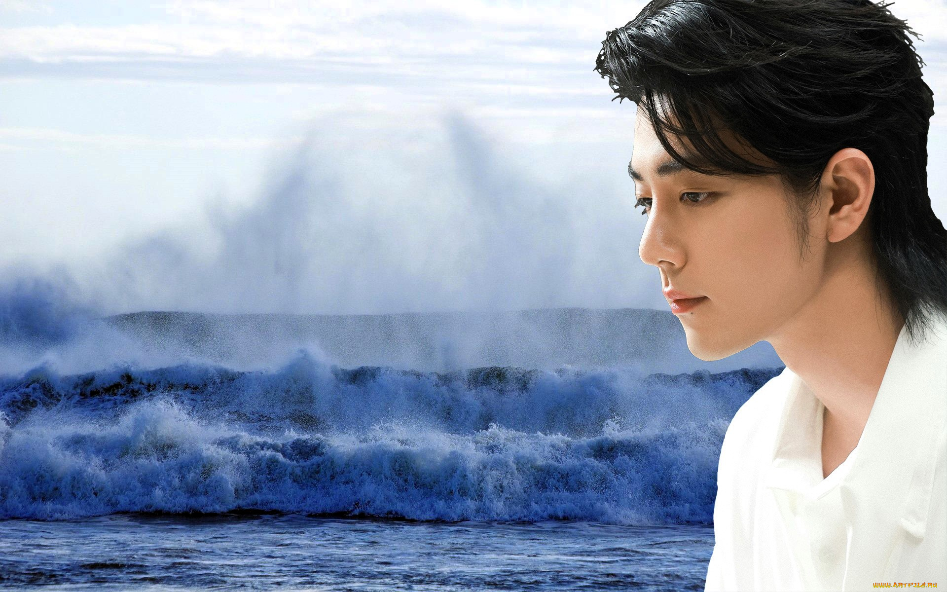 мужчины, xiao, zhan, актер, лицо, море