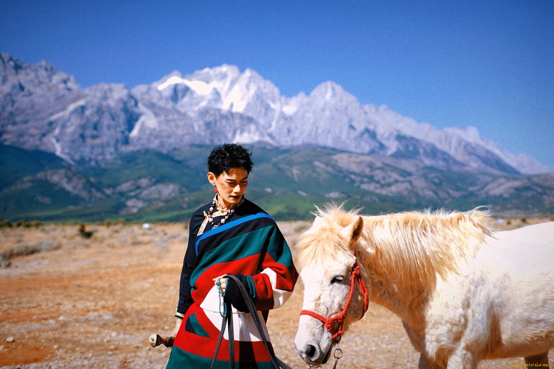 мужчины, wang, zhuocheng, актер, наряд, этника, лошадь, горы