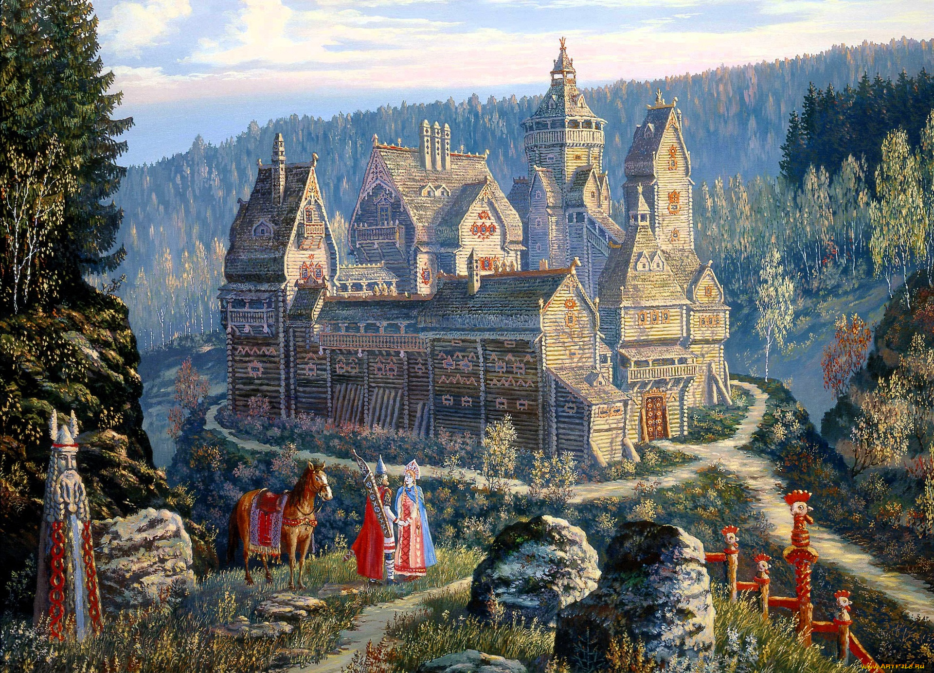 рисованное, всеволод, иванов, леса, горы, город, тропа, люди, сказка