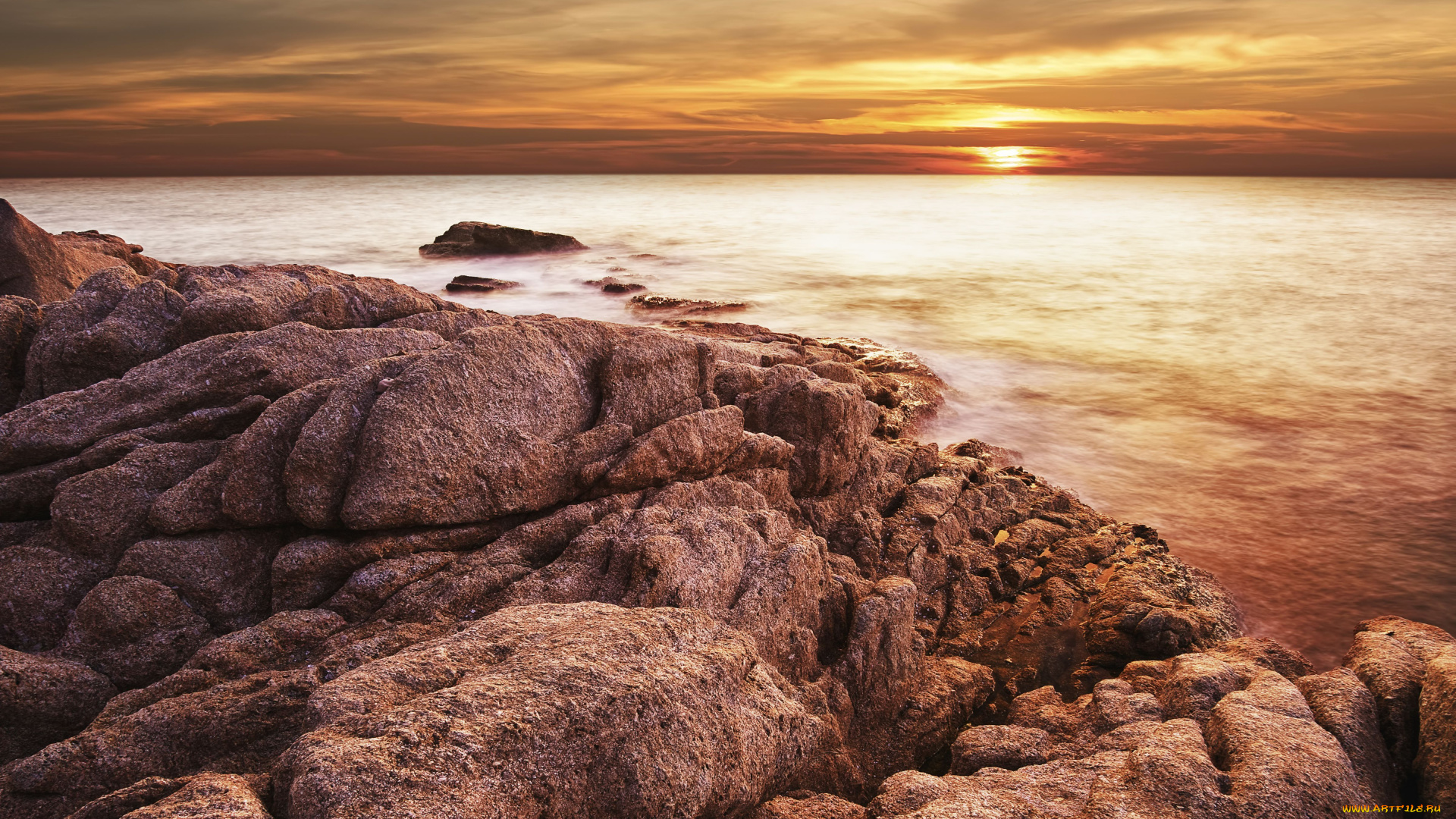 природа, побережье, тучи, камни, океан