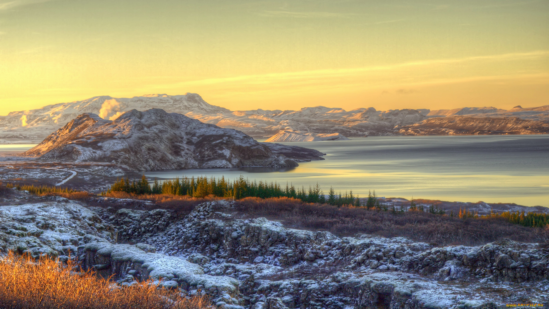 природа, реки, озера, трава, горы, иней, камни