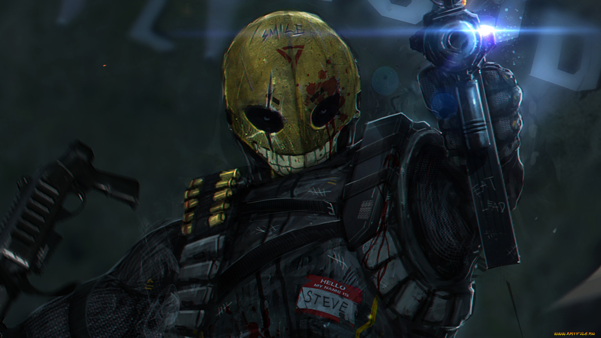 фэнтези, люди, смайл, солдат, оружие, маска