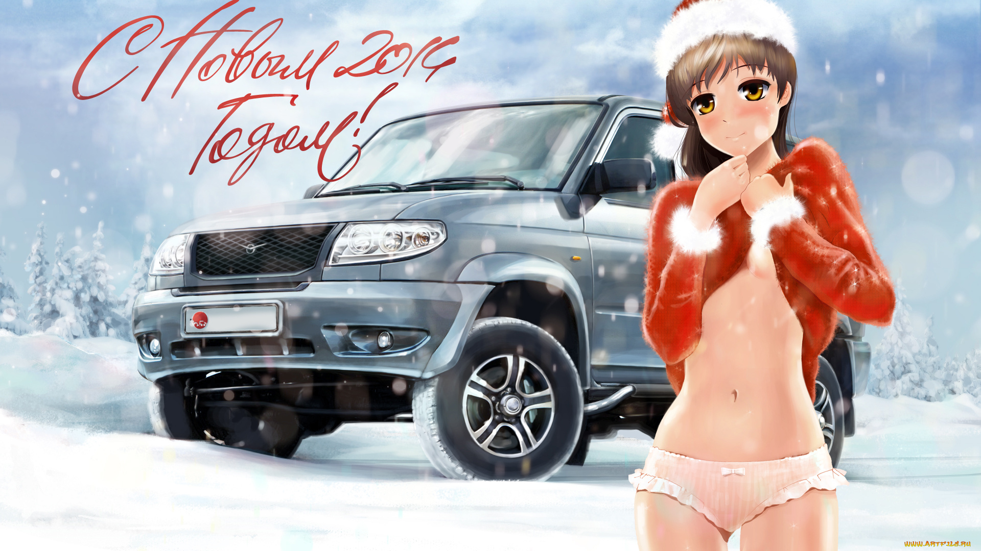 праздничные, -, разное, , новый, год, uaz, patriot, снег, патриот, уаз, девушка, 2014, с, новым, годом