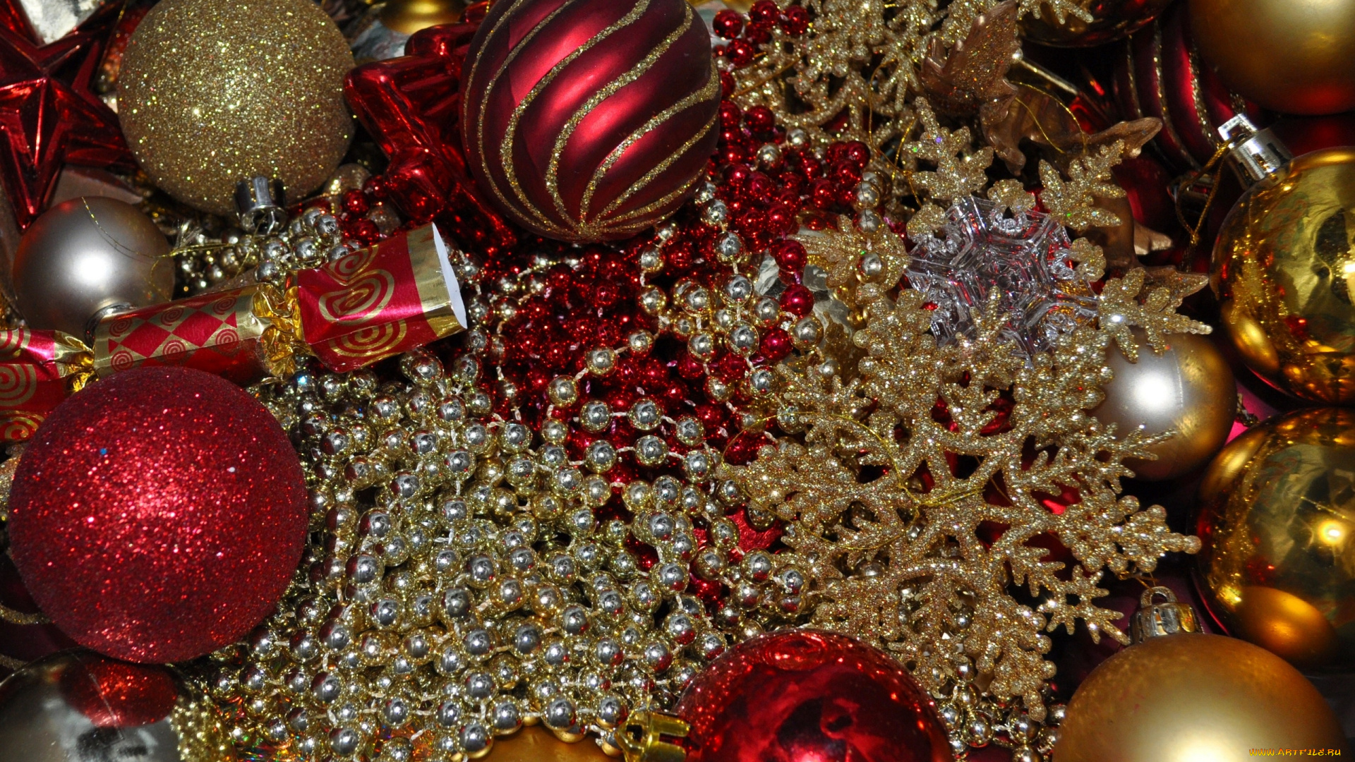 праздничные, украшения, мишура, шарики, снежинки