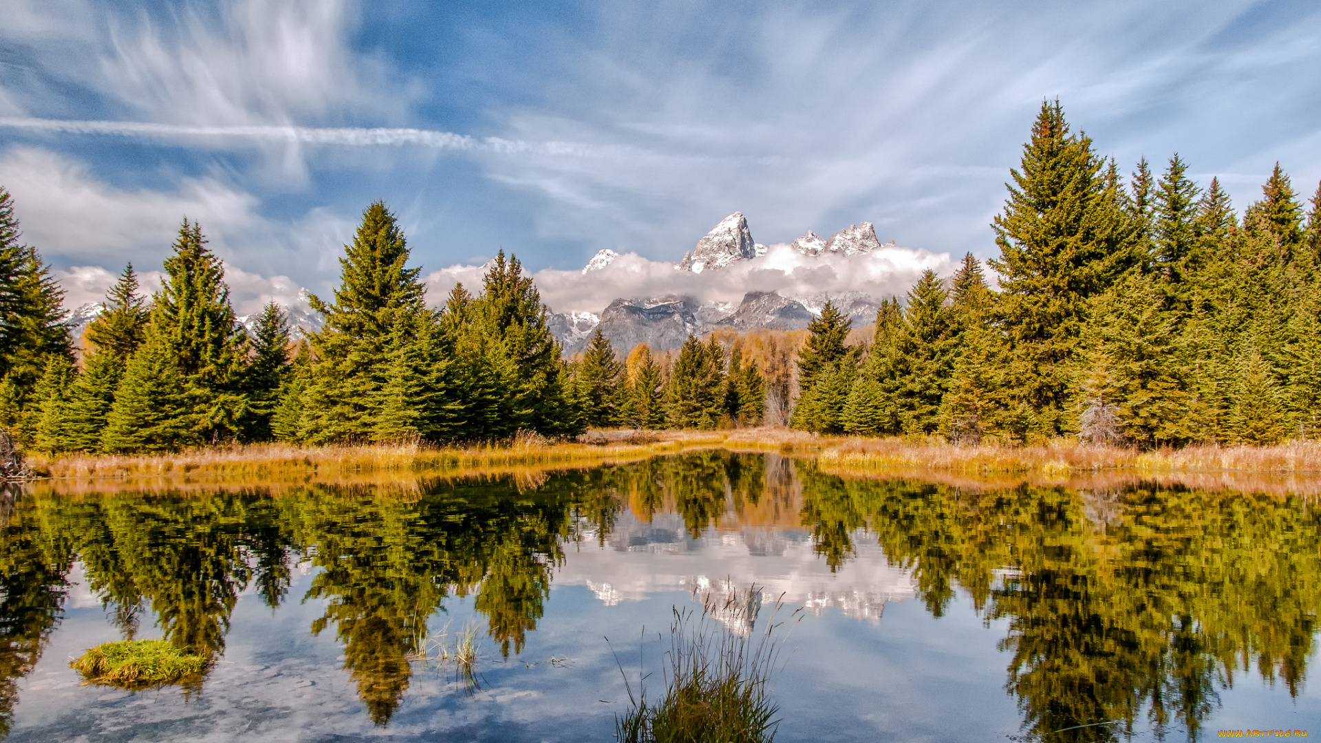 природа, реки, озера, горы, лес, озеро, облака