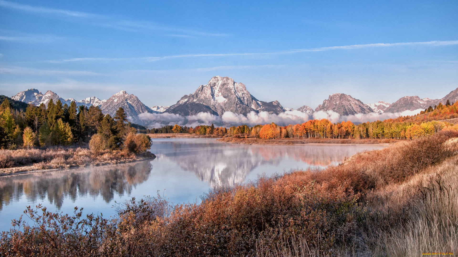 природа, реки, озера, трава, река, лес, горы, осень
