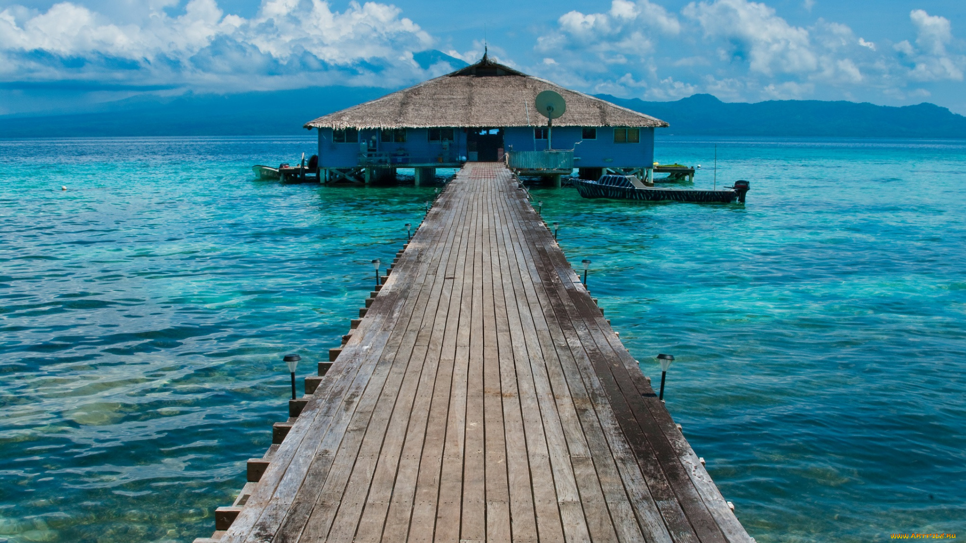 природа, тропики, океан, мостки, бунгало